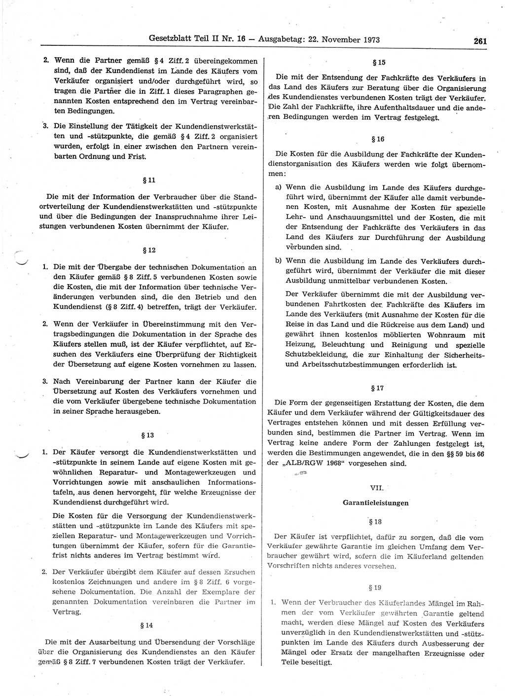 Gesetzblatt (GBl.) der Deutschen Demokratischen Republik (DDR) Teil ⅠⅠ 1973, Seite 261 (GBl. DDR ⅠⅠ 1973, S. 261)