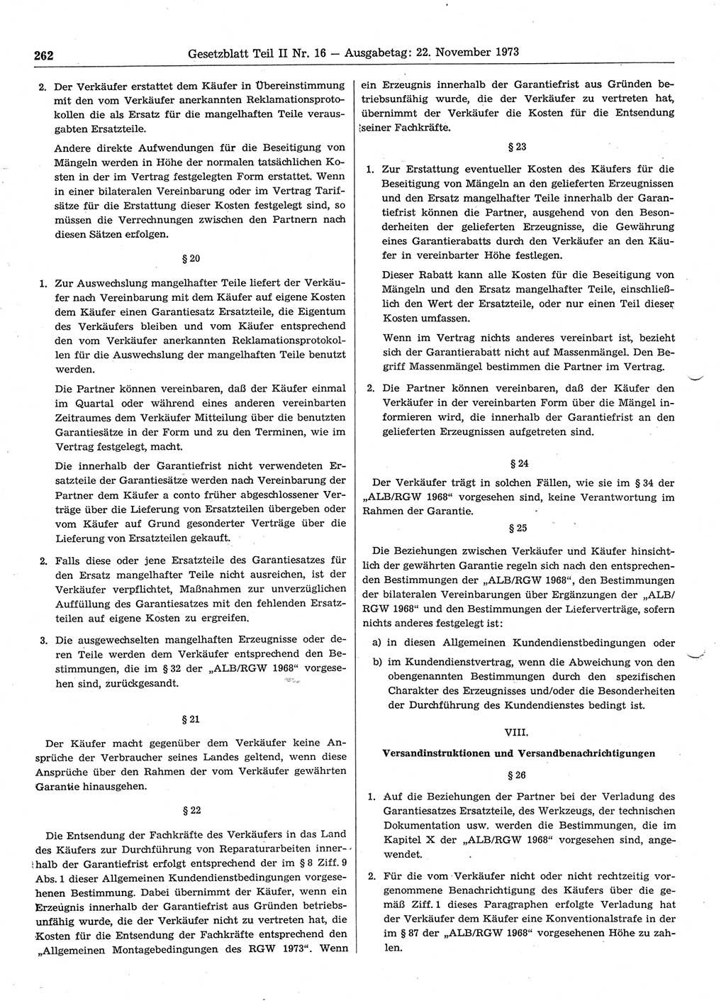 Gesetzblatt (GBl.) der Deutschen Demokratischen Republik (DDR) Teil ⅠⅠ 1973, Seite 262 (GBl. DDR ⅠⅠ 1973, S. 262)