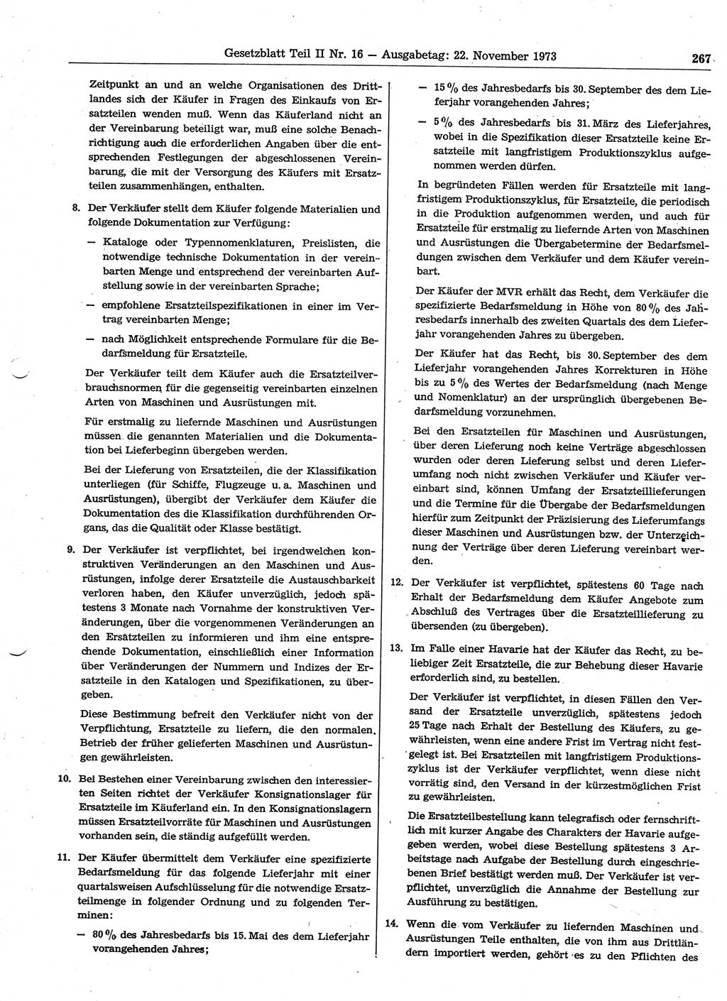 Gesetzblatt (GBl.) der Deutschen Demokratischen Republik (DDR) Teil ⅠⅠ 1973, Seite 267 (GBl. DDR ⅠⅠ 1973, S. 267)