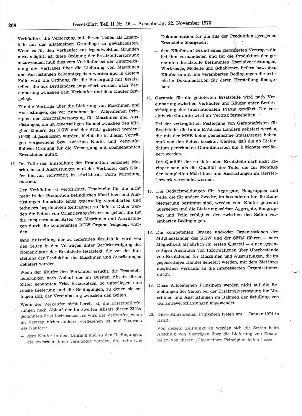 Gesetzblatt (GBl.) der Deutschen Demokratischen Republik (DDR) Teil ⅠⅠ 1973, Seite 268 (GBl. DDR ⅠⅠ 1973, S. 268)