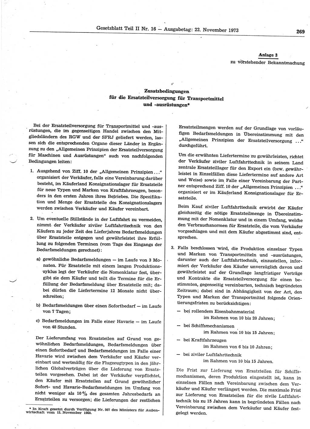 Gesetzblatt (GBl.) der Deutschen Demokratischen Republik (DDR) Teil ⅠⅠ 1973, Seite 269 (GBl. DDR ⅠⅠ 1973, S. 269)