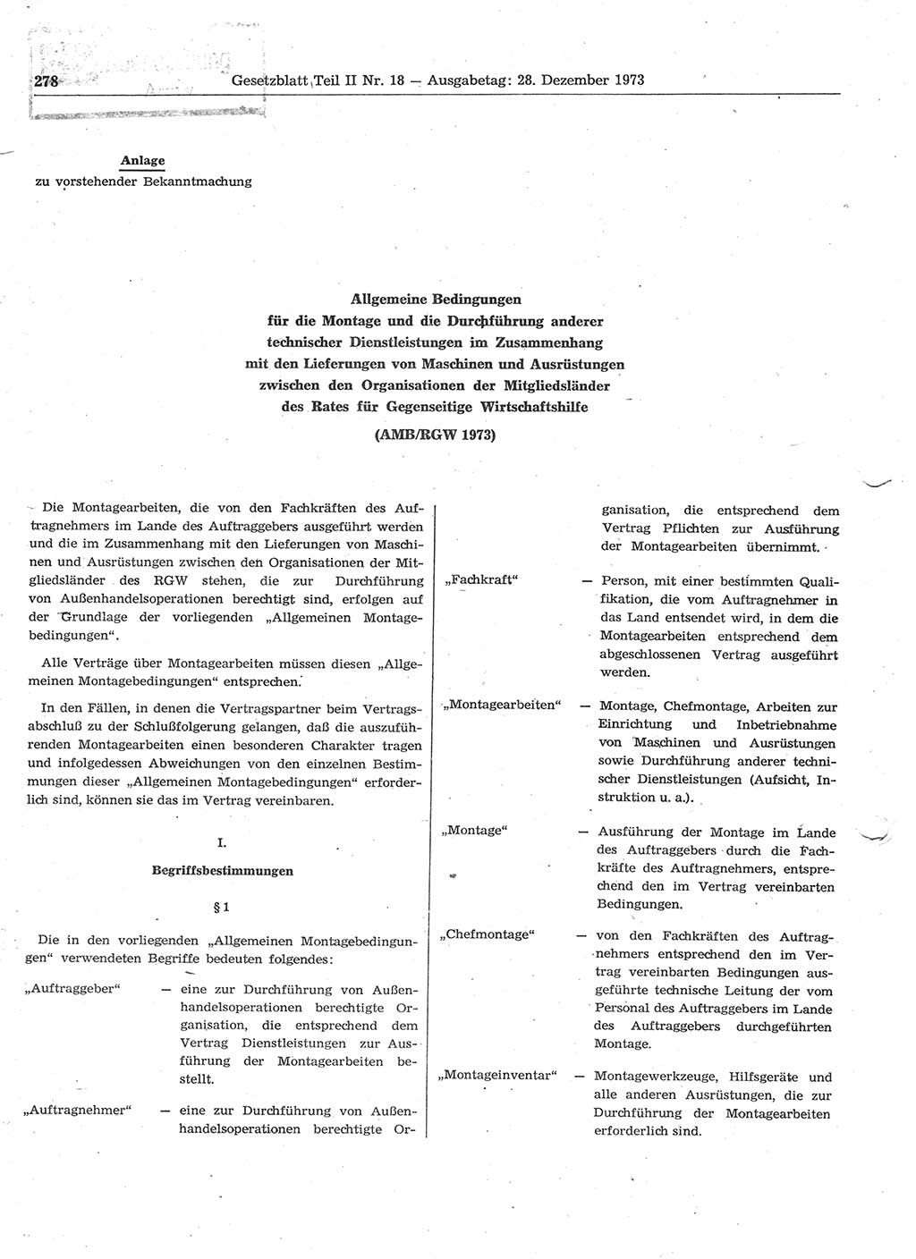 Gesetzblatt (GBl.) der Deutschen Demokratischen Republik (DDR) Teil ⅠⅠ 1973, Seite 278 (GBl. DDR ⅠⅠ 1973, S. 278)