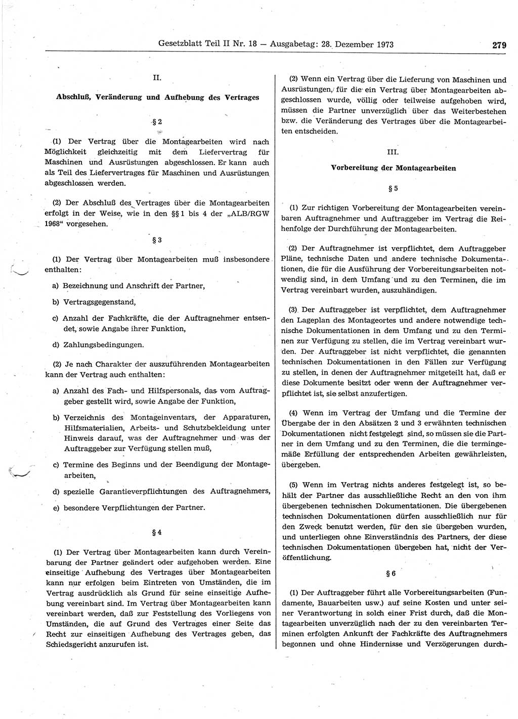Gesetzblatt (GBl.) der Deutschen Demokratischen Republik (DDR) Teil ⅠⅠ 1973, Seite 279 (GBl. DDR ⅠⅠ 1973, S. 279)