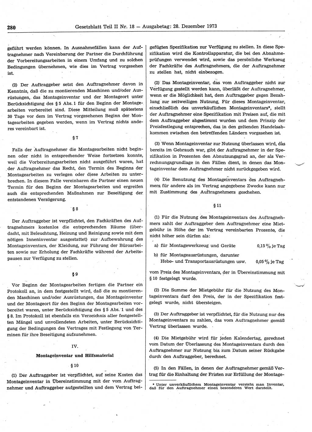 Gesetzblatt (GBl.) der Deutschen Demokratischen Republik (DDR) Teil ⅠⅠ 1973, Seite 280 (GBl. DDR ⅠⅠ 1973, S. 280)