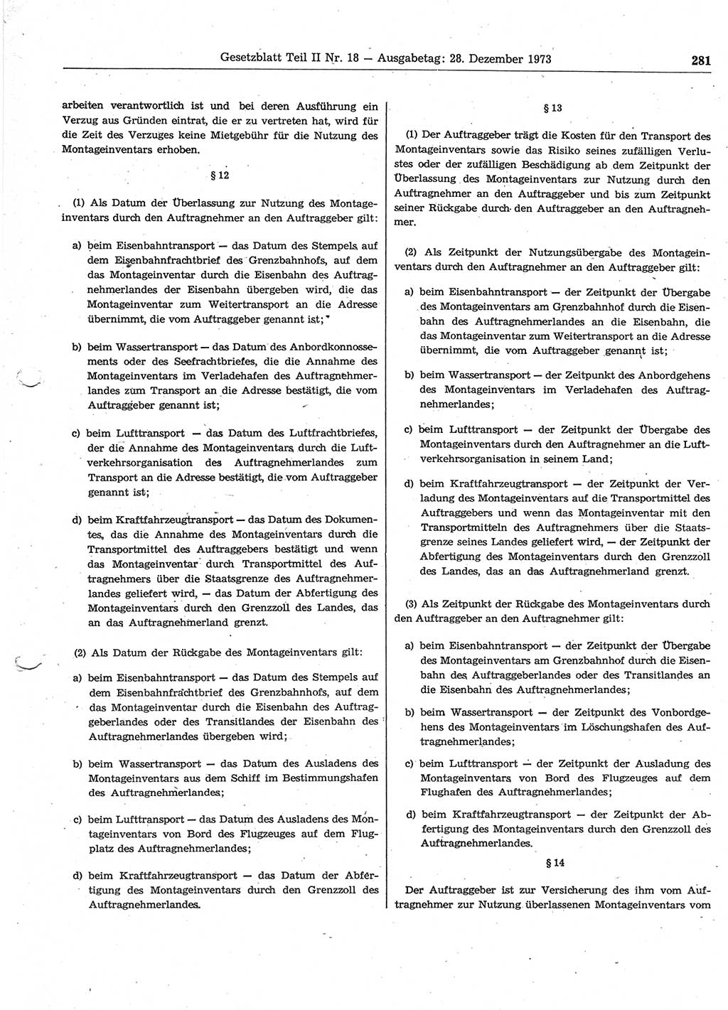 Gesetzblatt (GBl.) der Deutschen Demokratischen Republik (DDR) Teil ⅠⅠ 1973, Seite 281 (GBl. DDR ⅠⅠ 1973, S. 281)