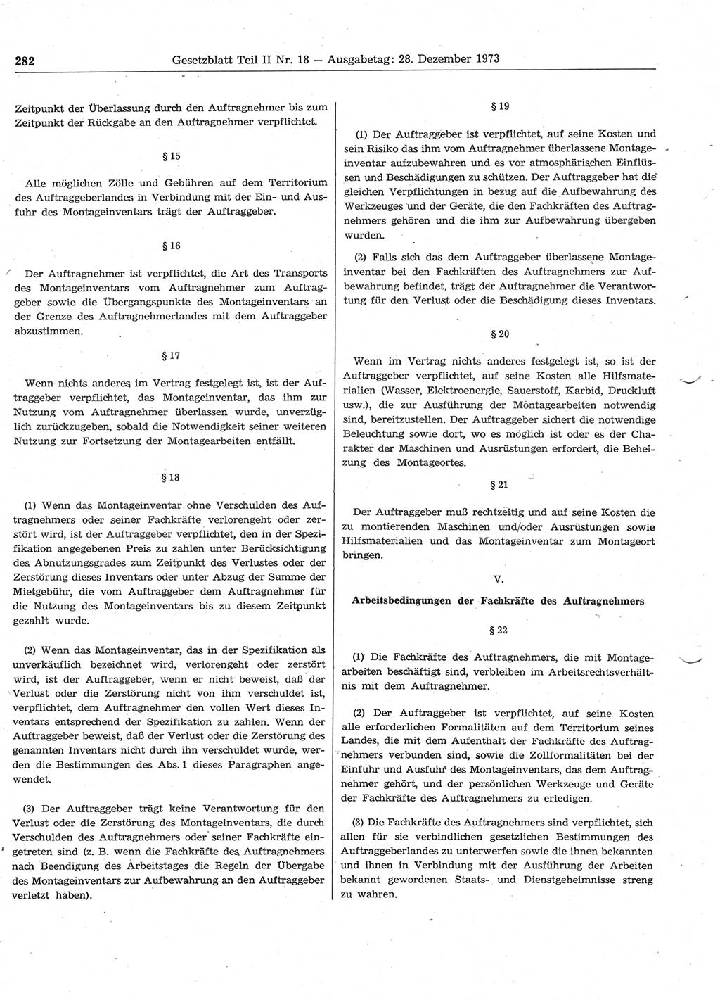Gesetzblatt (GBl.) der Deutschen Demokratischen Republik (DDR) Teil ⅠⅠ 1973, Seite 282 (GBl. DDR ⅠⅠ 1973, S. 282)
