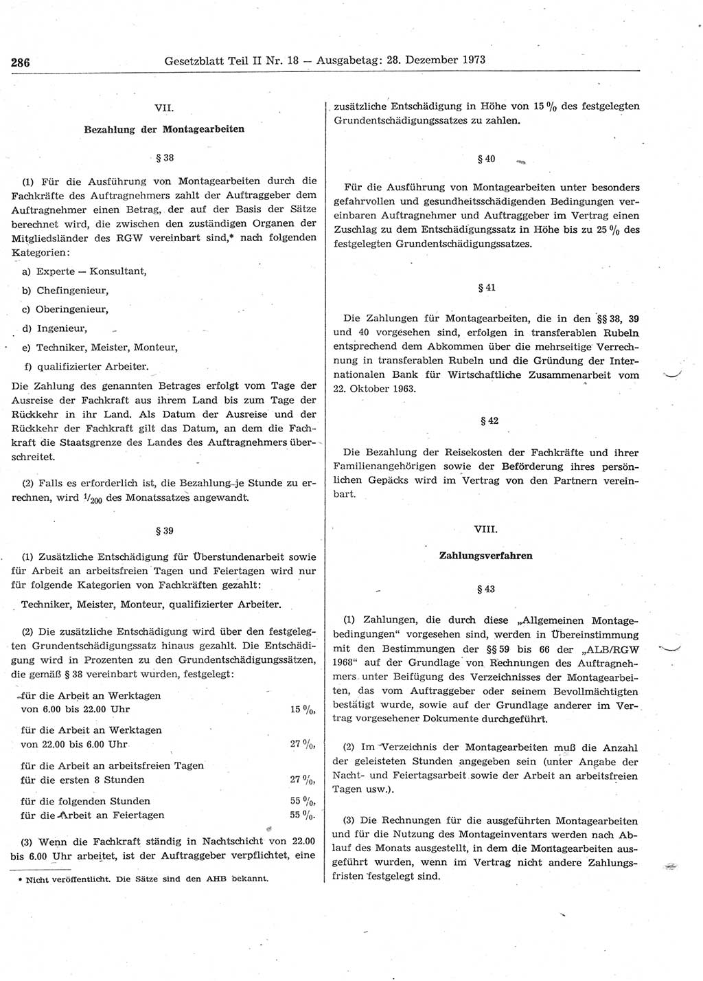 Gesetzblatt (GBl.) der Deutschen Demokratischen Republik (DDR) Teil ⅠⅠ 1973, Seite 286 (GBl. DDR ⅠⅠ 1973, S. 286)