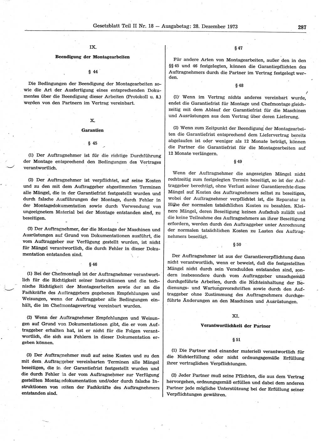 Gesetzblatt (GBl.) der Deutschen Demokratischen Republik (DDR) Teil ⅠⅠ 1973, Seite 287 (GBl. DDR ⅠⅠ 1973, S. 287)