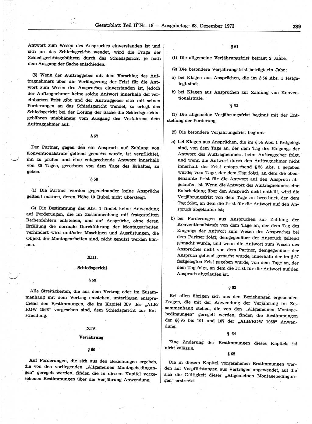 Gesetzblatt (GBl.) der Deutschen Demokratischen Republik (DDR) Teil ⅠⅠ 1973, Seite 289 (GBl. DDR ⅠⅠ 1973, S. 289)