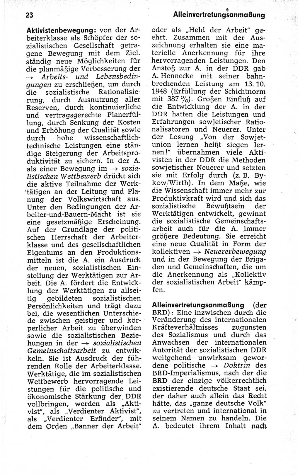 Kleines politisches Wörterbuch [Deutsche Demokratische Republik (DDR)] 1973, Seite 23 (Kl. pol. Wb. DDR 1973, S. 23)