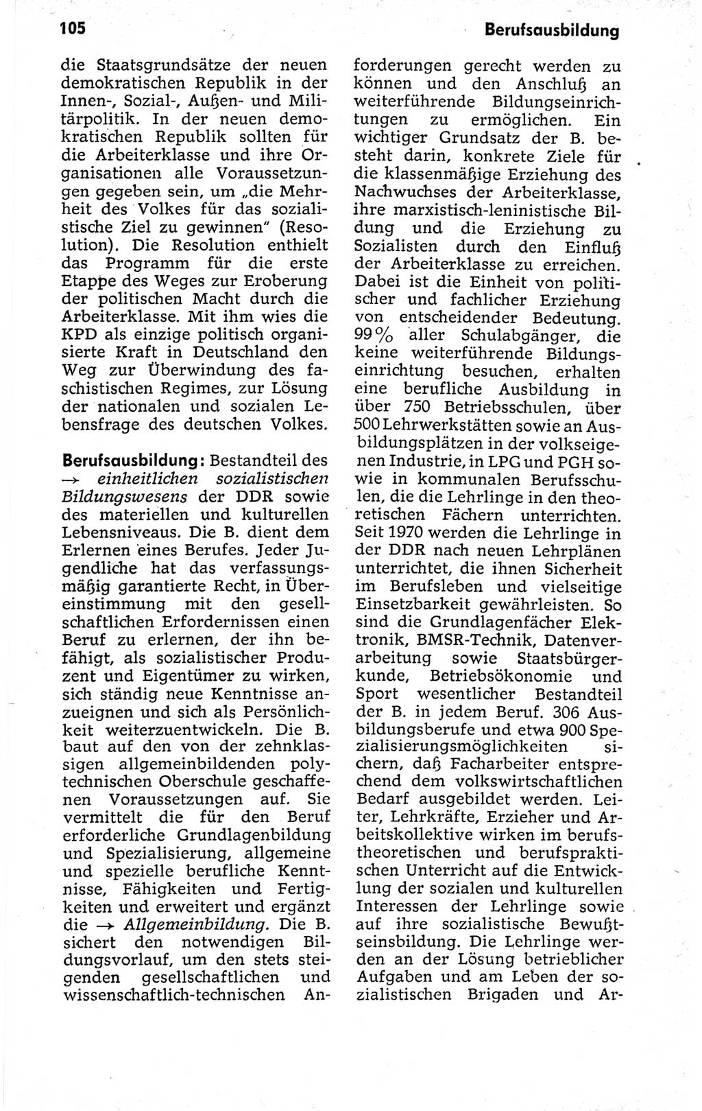 Kleines politisches Wörterbuch [Deutsche Demokratische Republik (DDR)] 1973, Seite 105 (Kl. pol. Wb. DDR 1973, S. 105)
