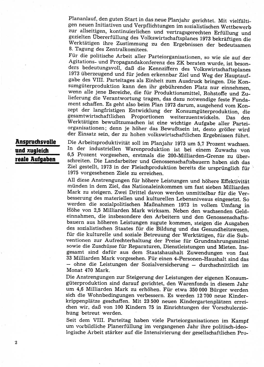 Neuer Weg (NW), Organ des Zentralkomitees (ZK) der SED (Sozialistische Einheitspartei Deutschlands) für Fragen des Parteilebens, 28. Jahrgang [Deutsche Demokratische Republik (DDR)] 1973, Seite 2 (NW ZK SED DDR 1973, S. 2)