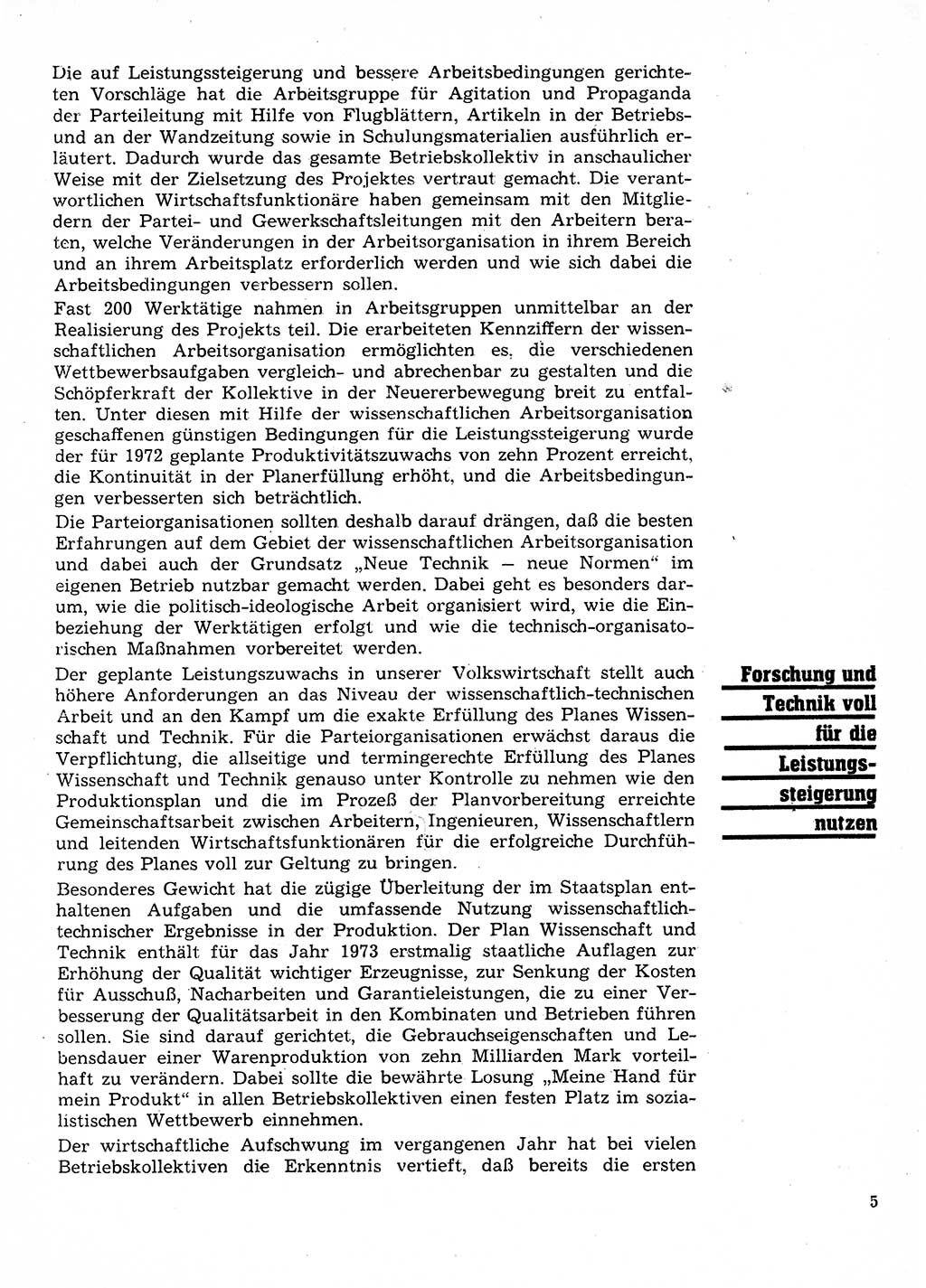 Neuer Weg (NW), Organ des Zentralkomitees (ZK) der SED (Sozialistische Einheitspartei Deutschlands) für Fragen des Parteilebens, 28. Jahrgang [Deutsche Demokratische Republik (DDR)] 1973, Seite 5 (NW ZK SED DDR 1973, S. 5)