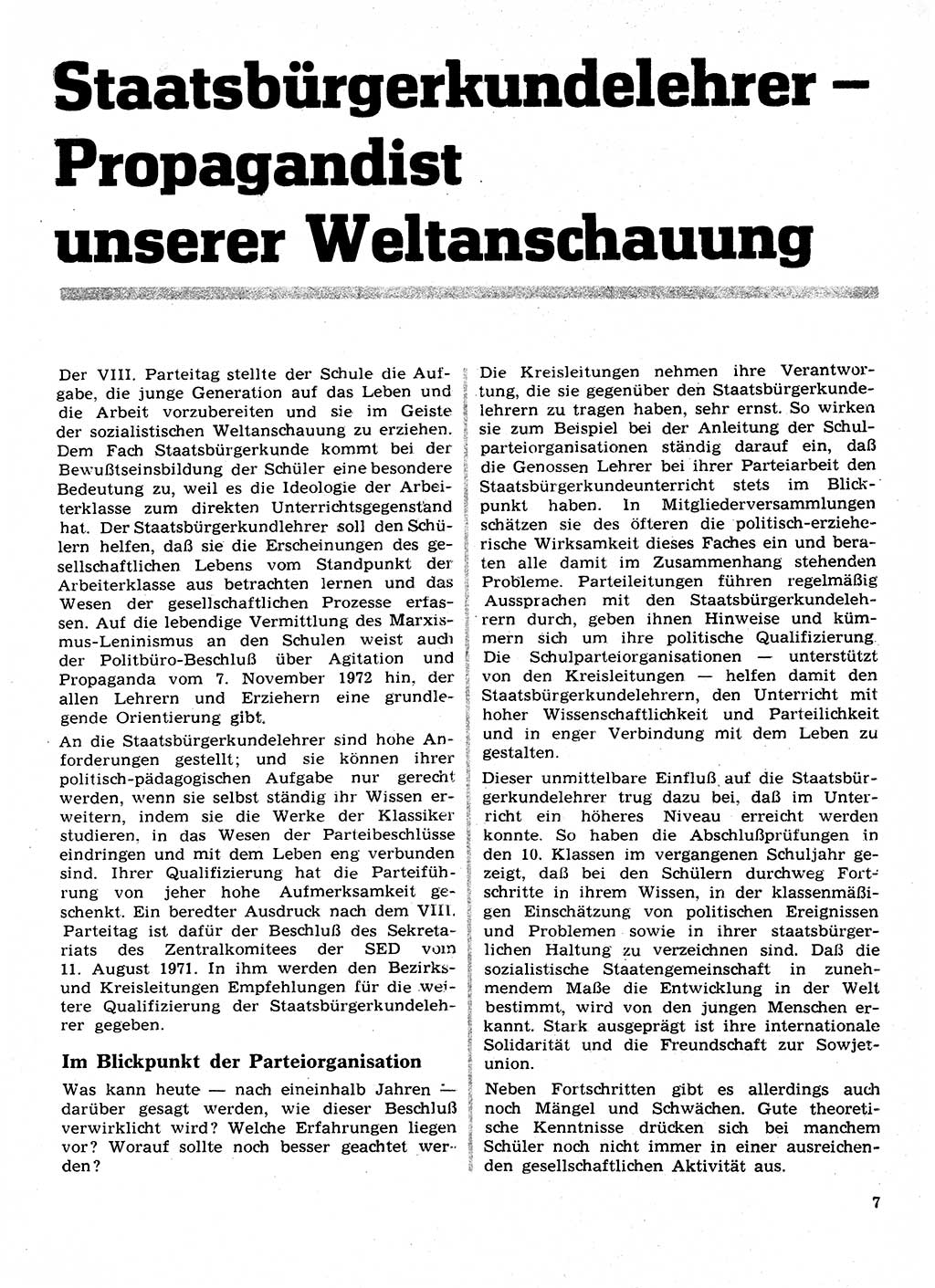 Neuer Weg (NW), Organ des Zentralkomitees (ZK) der SED (Sozialistische Einheitspartei Deutschlands) für Fragen des Parteilebens, 28. Jahrgang [Deutsche Demokratische Republik (DDR)] 1973, Seite 7 (NW ZK SED DDR 1973, S. 7)