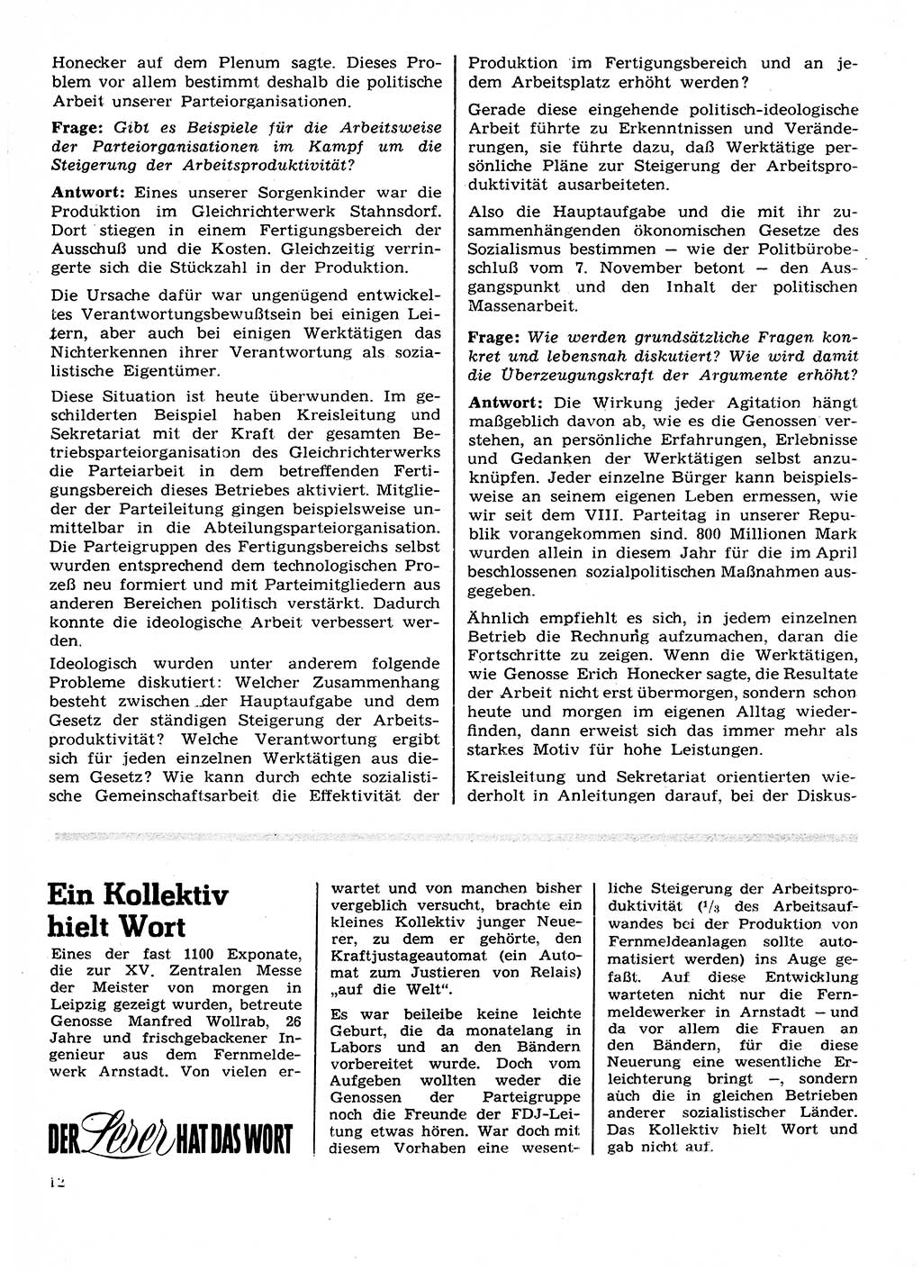 Neuer Weg (NW), Organ des Zentralkomitees (ZK) der SED (Sozialistische Einheitspartei Deutschlands) für Fragen des Parteilebens, 28. Jahrgang [Deutsche Demokratische Republik (DDR)] 1973, Seite 12 (NW ZK SED DDR 1973, S. 12)