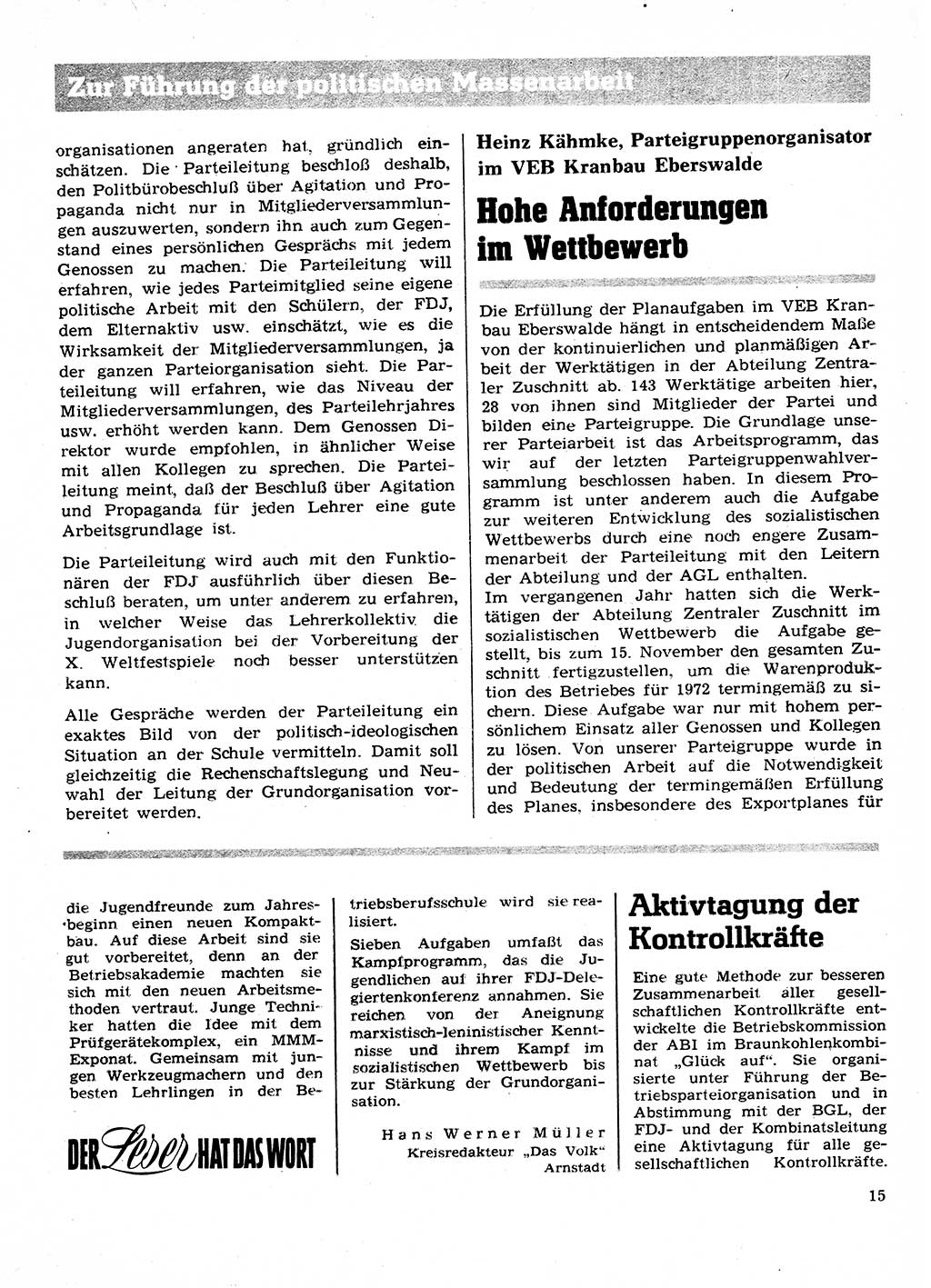 Neuer Weg (NW), Organ des Zentralkomitees (ZK) der SED (Sozialistische Einheitspartei Deutschlands) für Fragen des Parteilebens, 28. Jahrgang [Deutsche Demokratische Republik (DDR)] 1973, Seite 15 (NW ZK SED DDR 1973, S. 15)