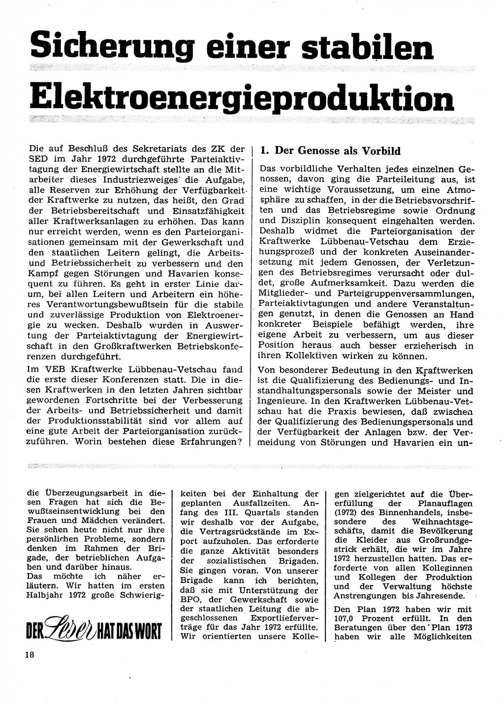 Neuer Weg (NW), Organ des Zentralkomitees (ZK) der SED (Sozialistische Einheitspartei Deutschlands) für Fragen des Parteilebens, 28. Jahrgang [Deutsche Demokratische Republik (DDR)] 1973, Seite 18 (NW ZK SED DDR 1973, S. 18)