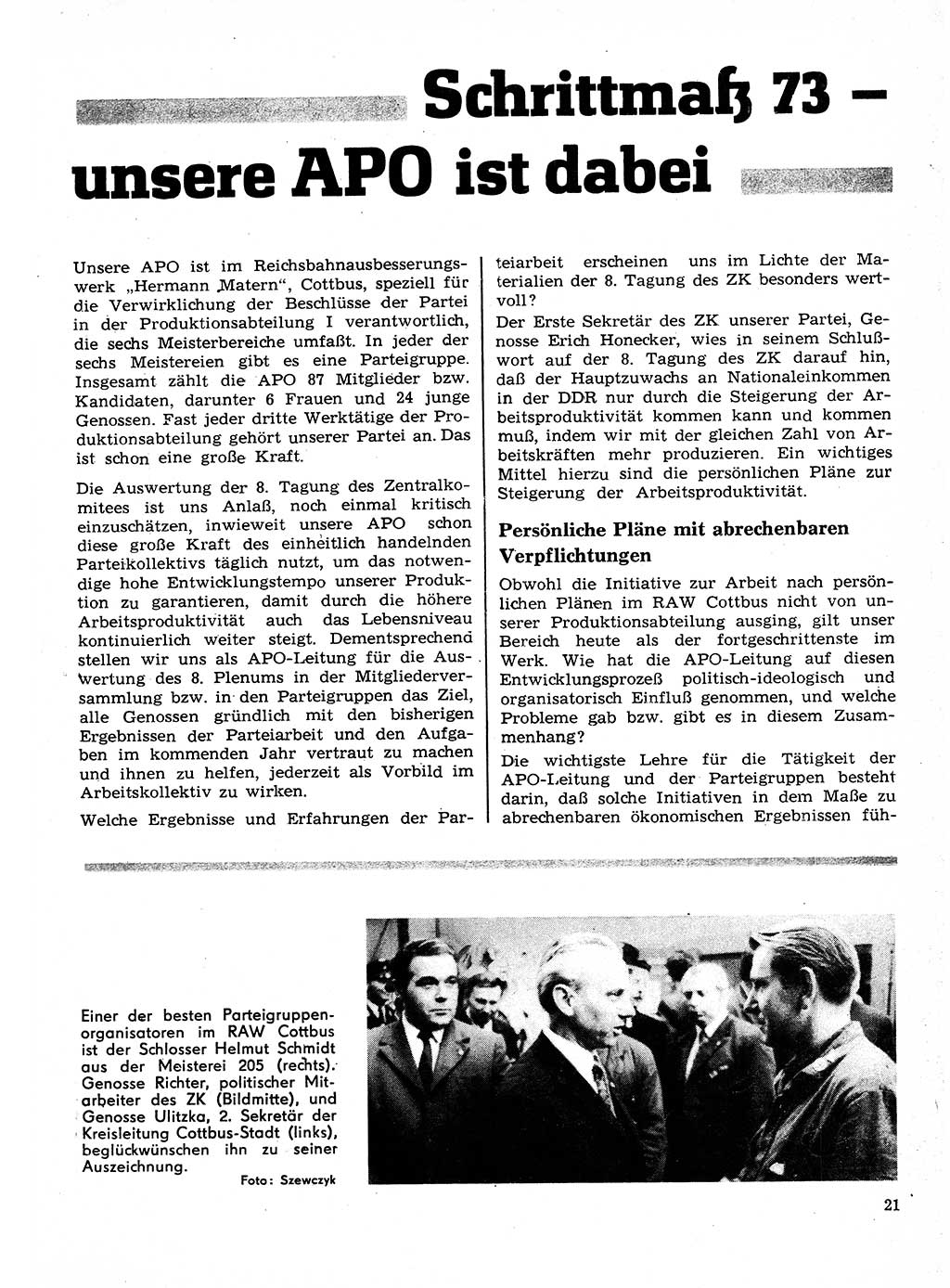 Neuer Weg (NW), Organ des Zentralkomitees (ZK) der SED (Sozialistische Einheitspartei Deutschlands) für Fragen des Parteilebens, 28. Jahrgang [Deutsche Demokratische Republik (DDR)] 1973, Seite 21 (NW ZK SED DDR 1973, S. 21)