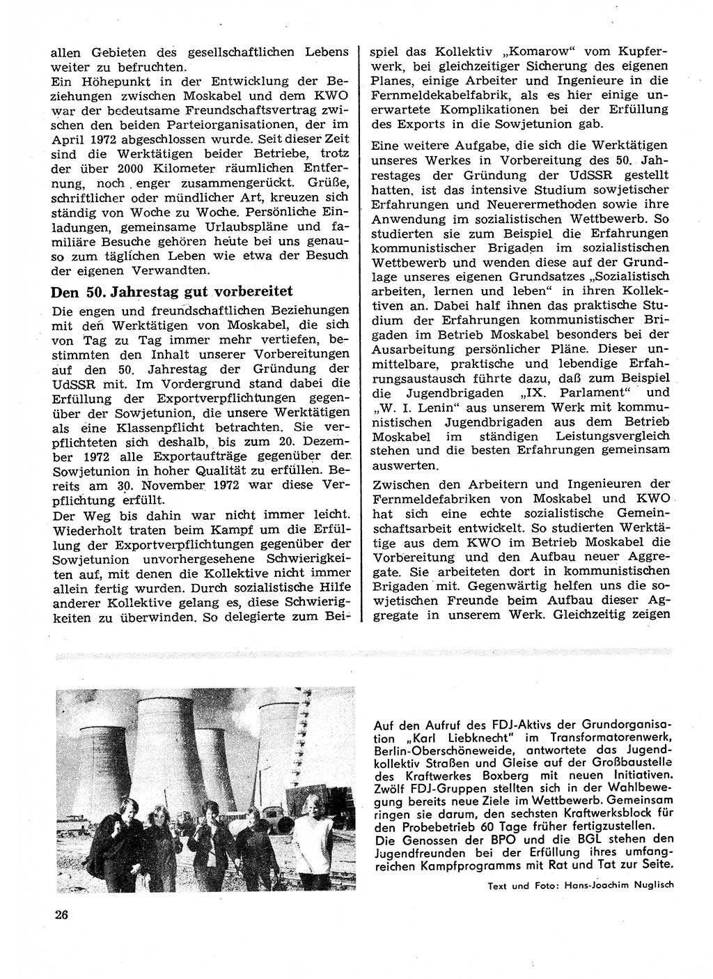 Neuer Weg (NW), Organ des Zentralkomitees (ZK) der SED (Sozialistische Einheitspartei Deutschlands) für Fragen des Parteilebens, 28. Jahrgang [Deutsche Demokratische Republik (DDR)] 1973, Seite 26 (NW ZK SED DDR 1973, S. 26)