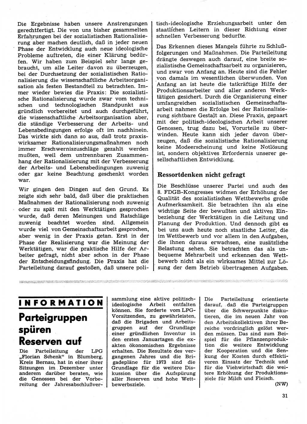 Neuer Weg (NW), Organ des Zentralkomitees (ZK) der SED (Sozialistische Einheitspartei Deutschlands) für Fragen des Parteilebens, 28. Jahrgang [Deutsche Demokratische Republik (DDR)] 1973, Seite 31 (NW ZK SED DDR 1973, S. 31)