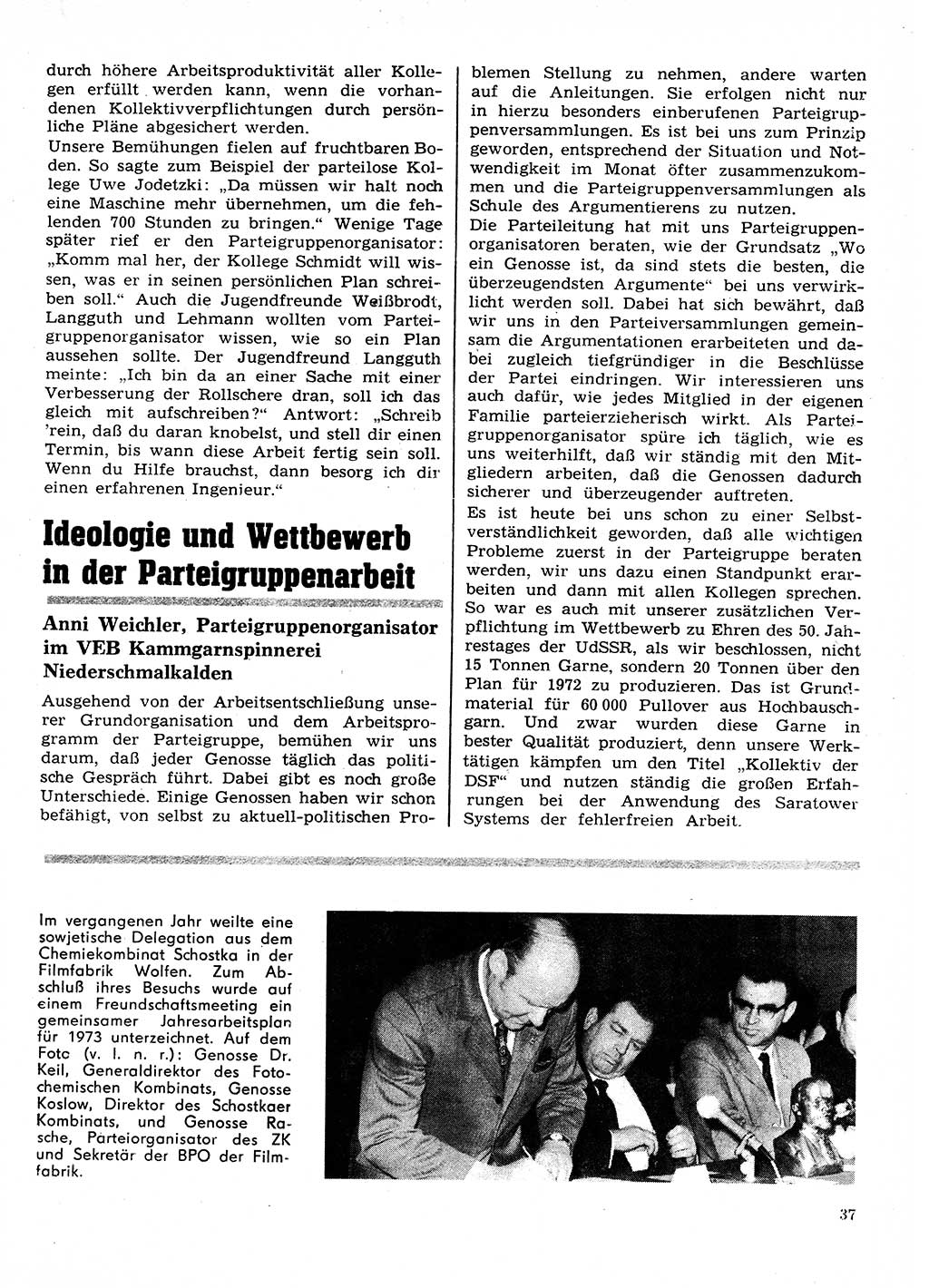 Neuer Weg (NW), Organ des Zentralkomitees (ZK) der SED (Sozialistische Einheitspartei Deutschlands) für Fragen des Parteilebens, 28. Jahrgang [Deutsche Demokratische Republik (DDR)] 1973, Seite 37 (NW ZK SED DDR 1973, S. 37)