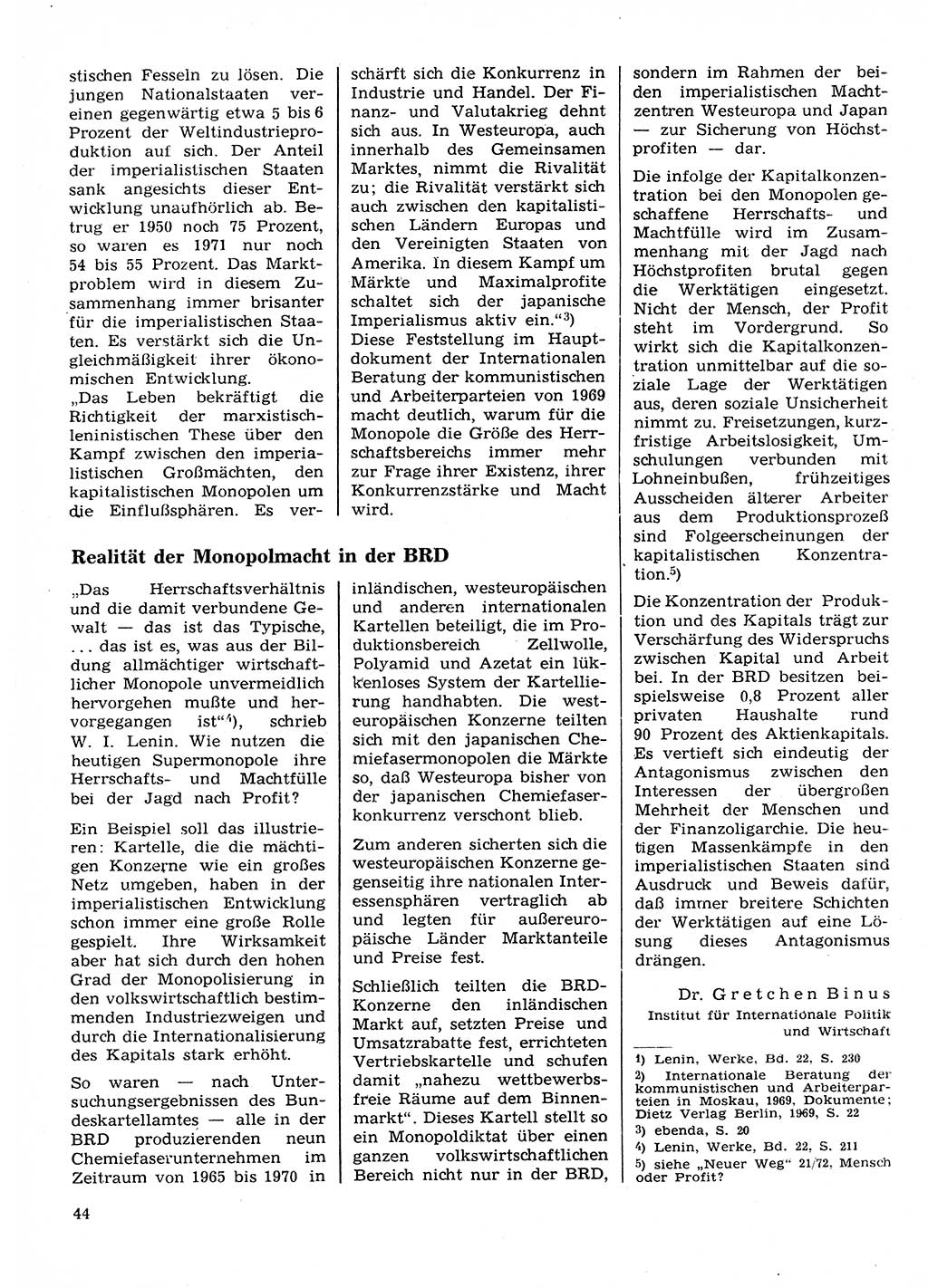 Neuer Weg (NW), Organ des Zentralkomitees (ZK) der SED (Sozialistische Einheitspartei Deutschlands) für Fragen des Parteilebens, 28. Jahrgang [Deutsche Demokratische Republik (DDR)] 1973, Seite 44 (NW ZK SED DDR 1973, S. 44)
