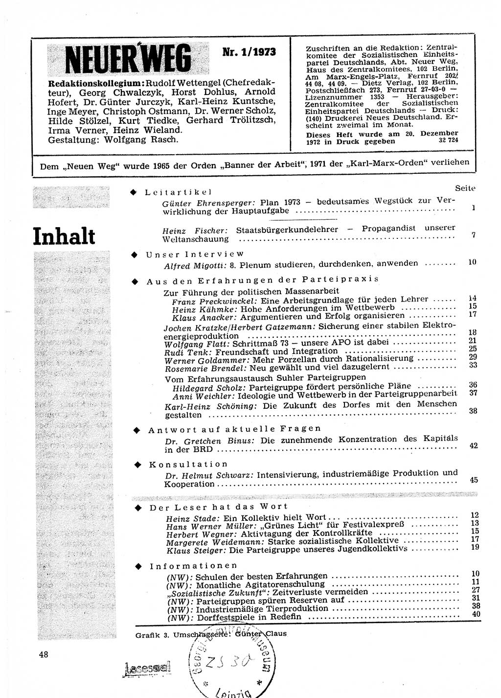 Neuer Weg (NW), Organ des Zentralkomitees (ZK) der SED (Sozialistische Einheitspartei Deutschlands) für Fragen des Parteilebens, 28. Jahrgang [Deutsche Demokratische Republik (DDR)] 1973, Seite 48 (NW ZK SED DDR 1973, S. 48)