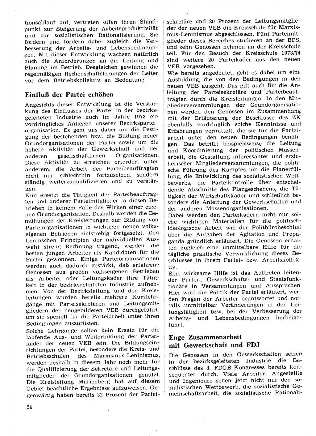 Neuer Weg (NW), Organ des Zentralkomitees (ZK) der SED (Sozialistische Einheitspartei Deutschlands) für Fragen des Parteilebens, 28. Jahrgang [Deutsche Demokratische Republik (DDR)] 1973, Seite 56 (NW ZK SED DDR 1973, S. 56)