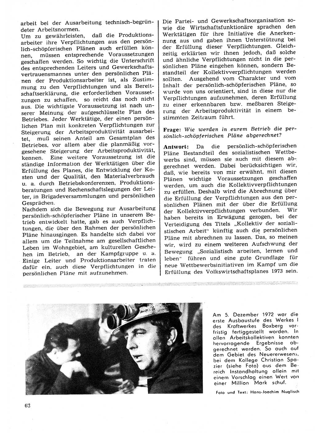 Neuer Weg (NW), Organ des Zentralkomitees (ZK) der SED (Sozialistische Einheitspartei Deutschlands) für Fragen des Parteilebens, 28. Jahrgang [Deutsche Demokratische Republik (DDR)] 1973, Seite 62 (NW ZK SED DDR 1973, S. 62)