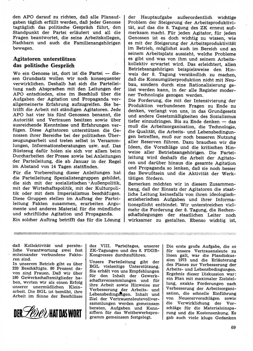 Neuer Weg (NW), Organ des Zentralkomitees (ZK) der SED (Sozialistische Einheitspartei Deutschlands) für Fragen des Parteilebens, 28. Jahrgang [Deutsche Demokratische Republik (DDR)] 1973, Seite 69 (NW ZK SED DDR 1973, S. 69)
