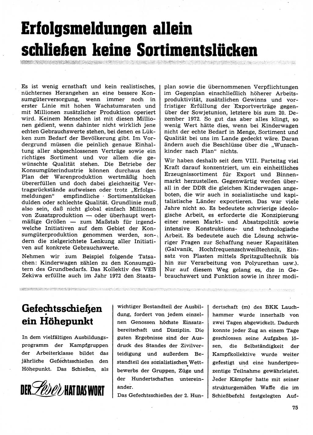 Neuer Weg (NW), Organ des Zentralkomitees (ZK) der SED (Sozialistische Einheitspartei Deutschlands) für Fragen des Parteilebens, 28. Jahrgang [Deutsche Demokratische Republik (DDR)] 1973, Seite 75 (NW ZK SED DDR 1973, S. 75)