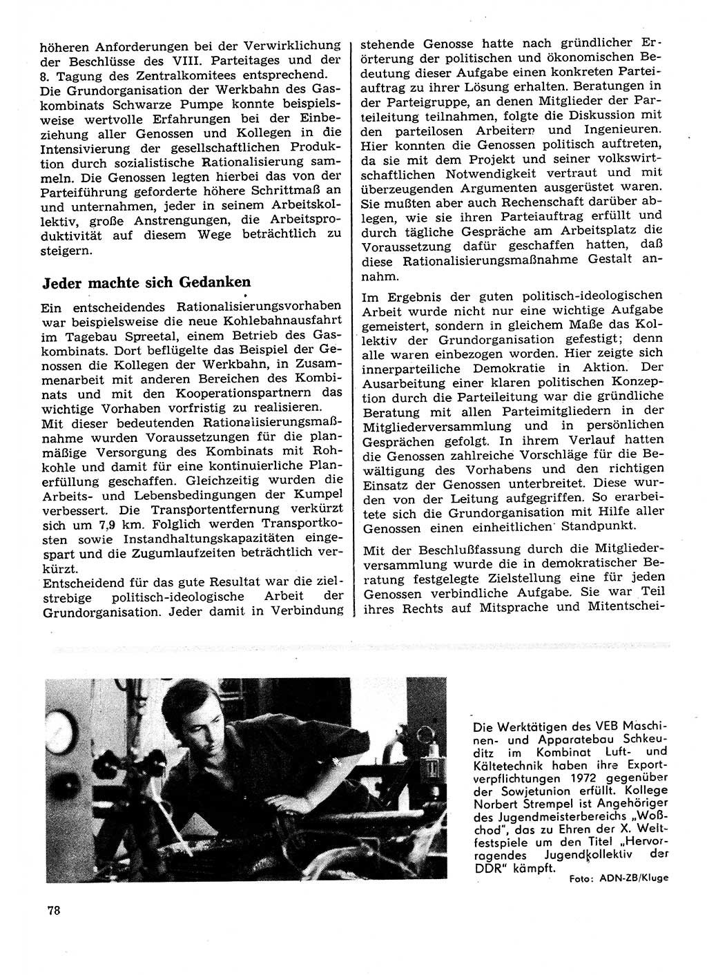 Neuer Weg (NW), Organ des Zentralkomitees (ZK) der SED (Sozialistische Einheitspartei Deutschlands) für Fragen des Parteilebens, 28. Jahrgang [Deutsche Demokratische Republik (DDR)] 1973, Seite 78 (NW ZK SED DDR 1973, S. 78)