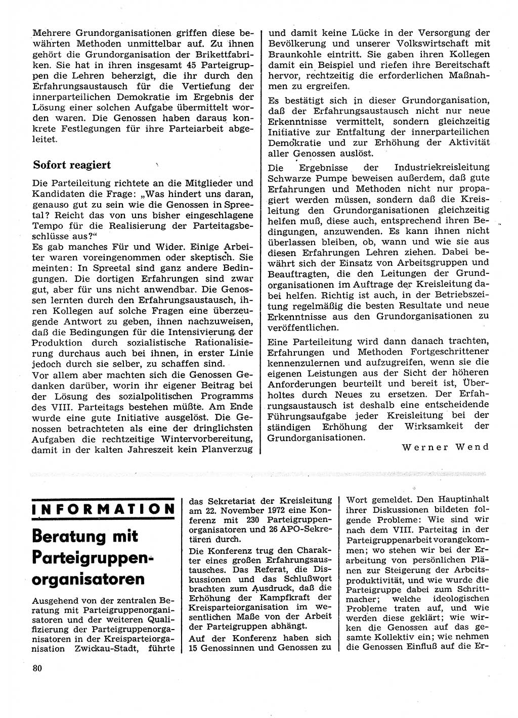 Neuer Weg (NW), Organ des Zentralkomitees (ZK) der SED (Sozialistische Einheitspartei Deutschlands) für Fragen des Parteilebens, 28. Jahrgang [Deutsche Demokratische Republik (DDR)] 1973, Seite 80 (NW ZK SED DDR 1973, S. 80)
