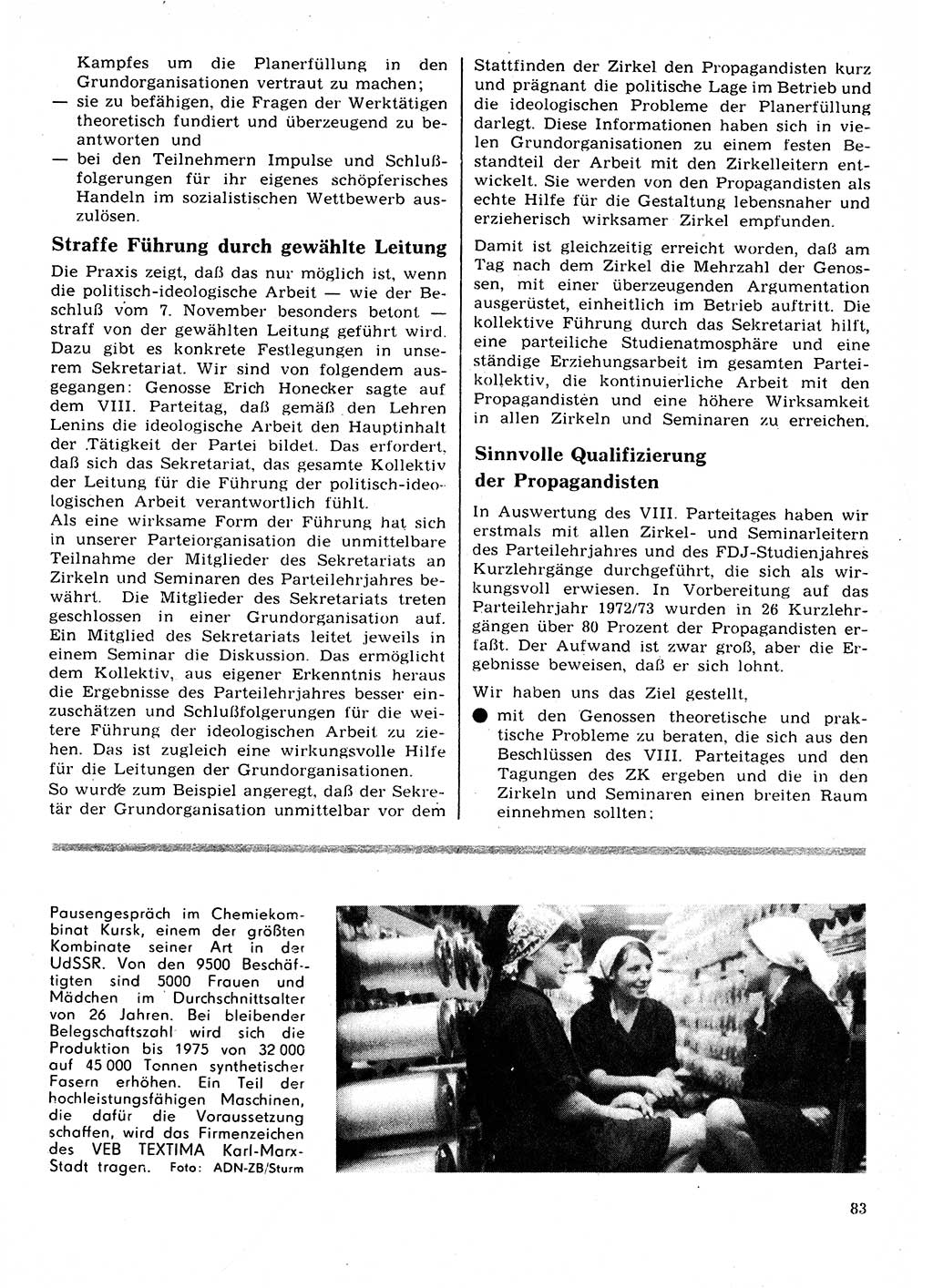 Neuer Weg (NW), Organ des Zentralkomitees (ZK) der SED (Sozialistische Einheitspartei Deutschlands) für Fragen des Parteilebens, 28. Jahrgang [Deutsche Demokratische Republik (DDR)] 1973, Seite 83 (NW ZK SED DDR 1973, S. 83)
