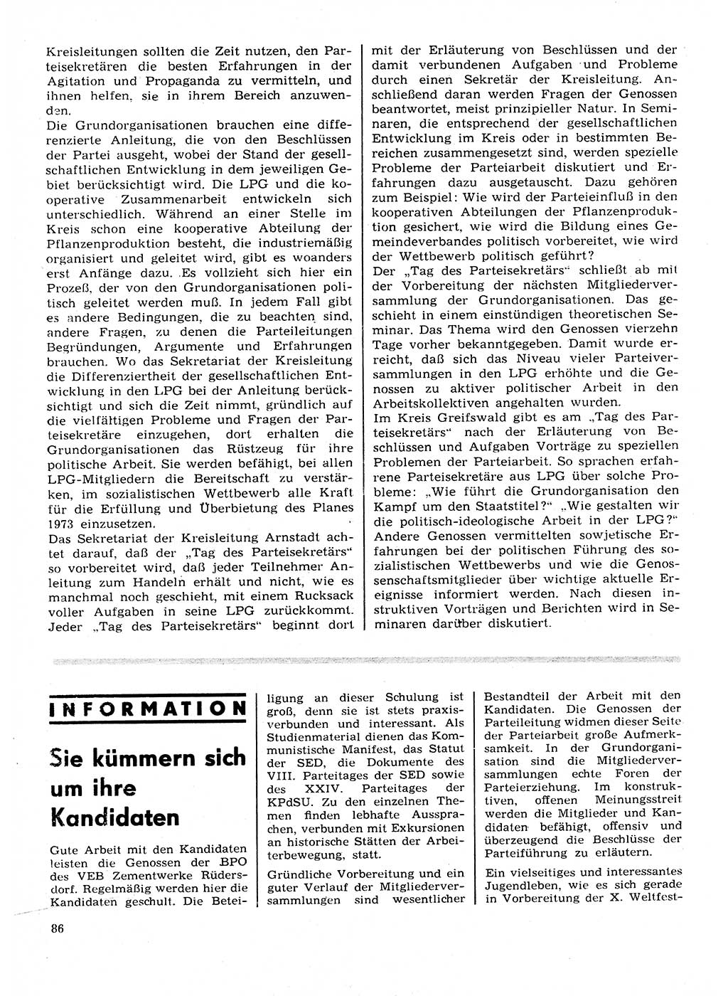 Neuer Weg (NW), Organ des Zentralkomitees (ZK) der SED (Sozialistische Einheitspartei Deutschlands) für Fragen des Parteilebens, 28. Jahrgang [Deutsche Demokratische Republik (DDR)] 1973, Seite 86 (NW ZK SED DDR 1973, S. 86)