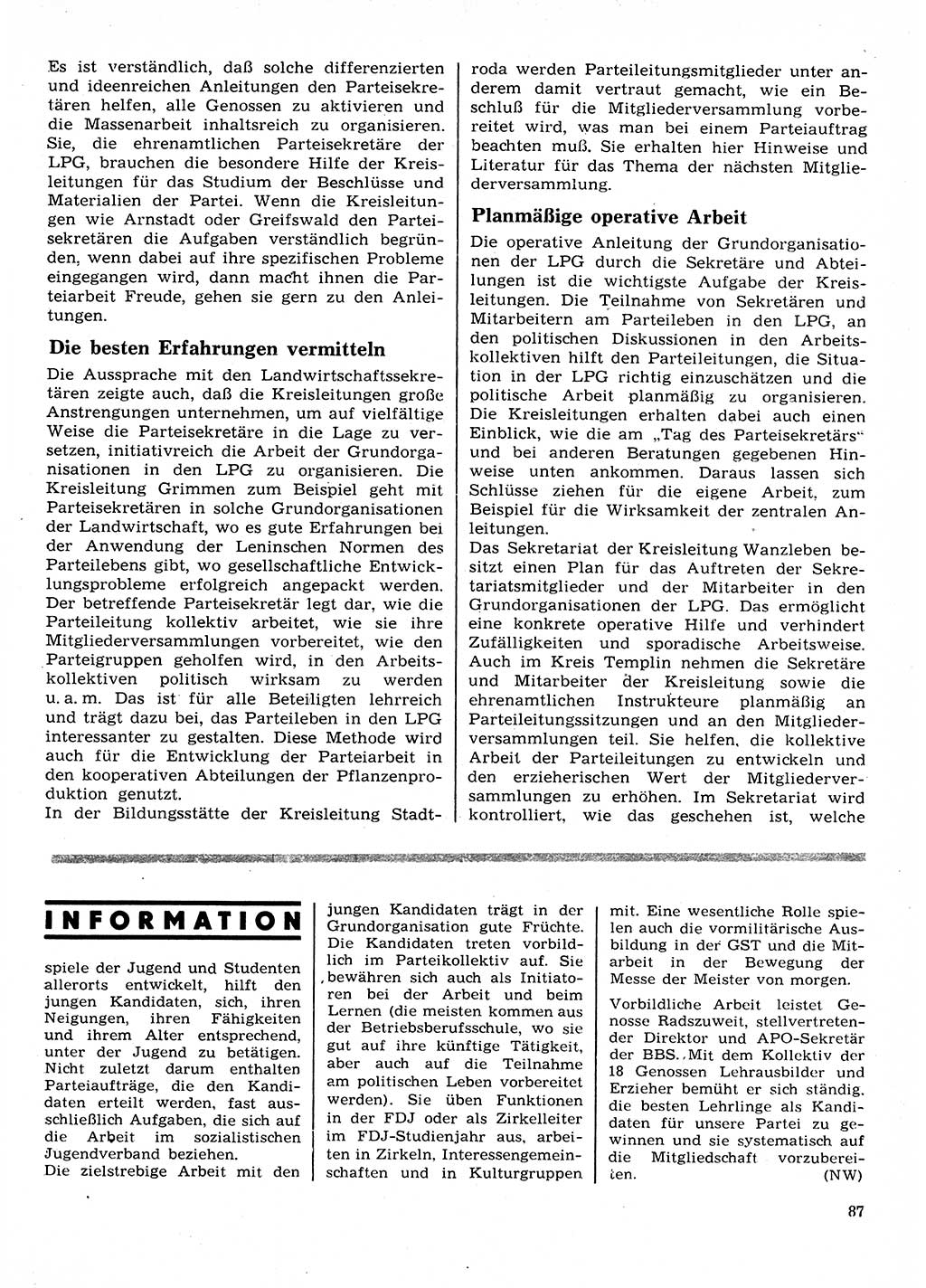 Neuer Weg (NW), Organ des Zentralkomitees (ZK) der SED (Sozialistische Einheitspartei Deutschlands) für Fragen des Parteilebens, 28. Jahrgang [Deutsche Demokratische Republik (DDR)] 1973, Seite 87 (NW ZK SED DDR 1973, S. 87)
