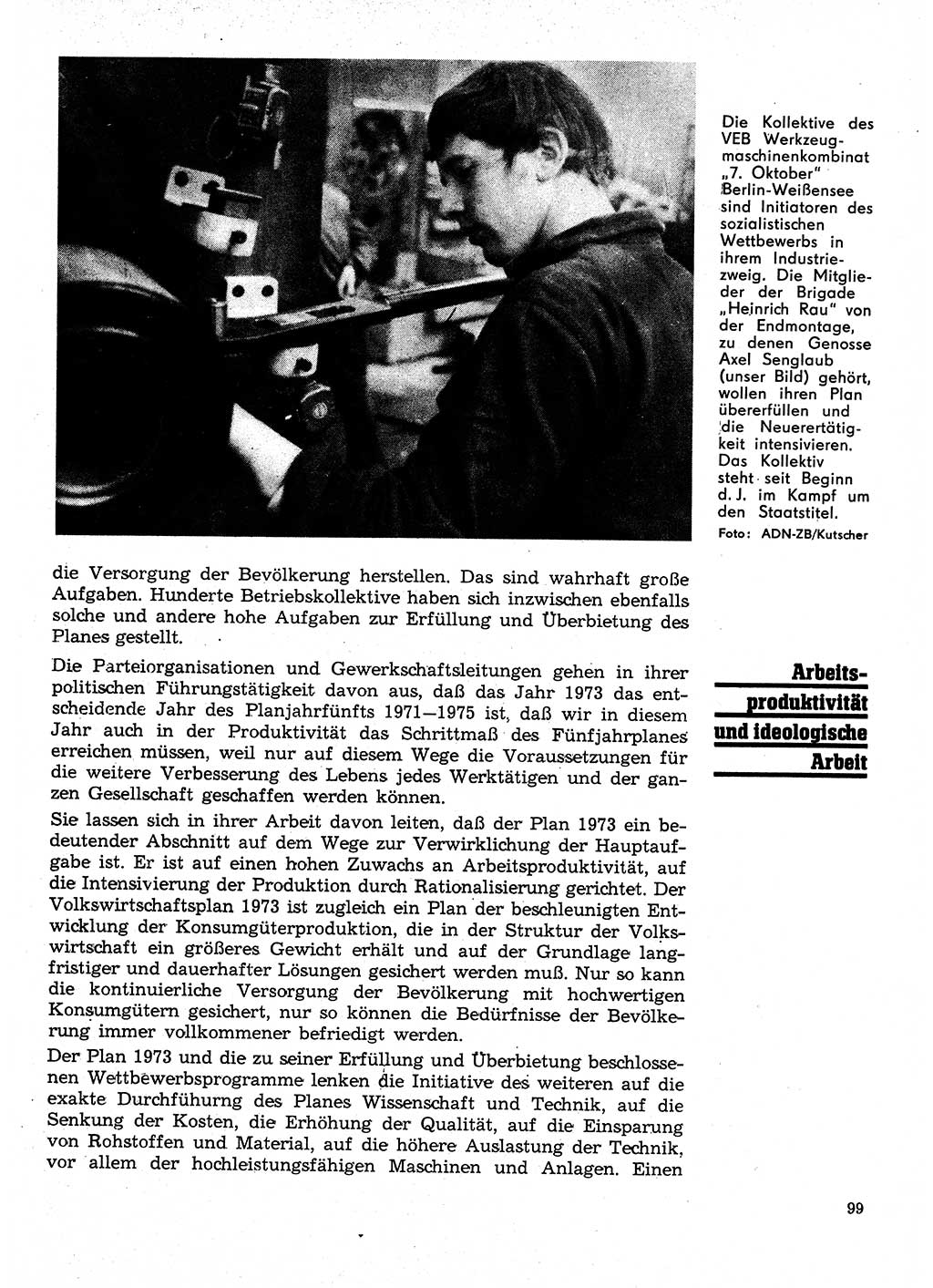 Neuer Weg (NW), Organ des Zentralkomitees (ZK) der SED (Sozialistische Einheitspartei Deutschlands) für Fragen des Parteilebens, 28. Jahrgang [Deutsche Demokratische Republik (DDR)] 1973, Seite 99 (NW ZK SED DDR 1973, S. 99)