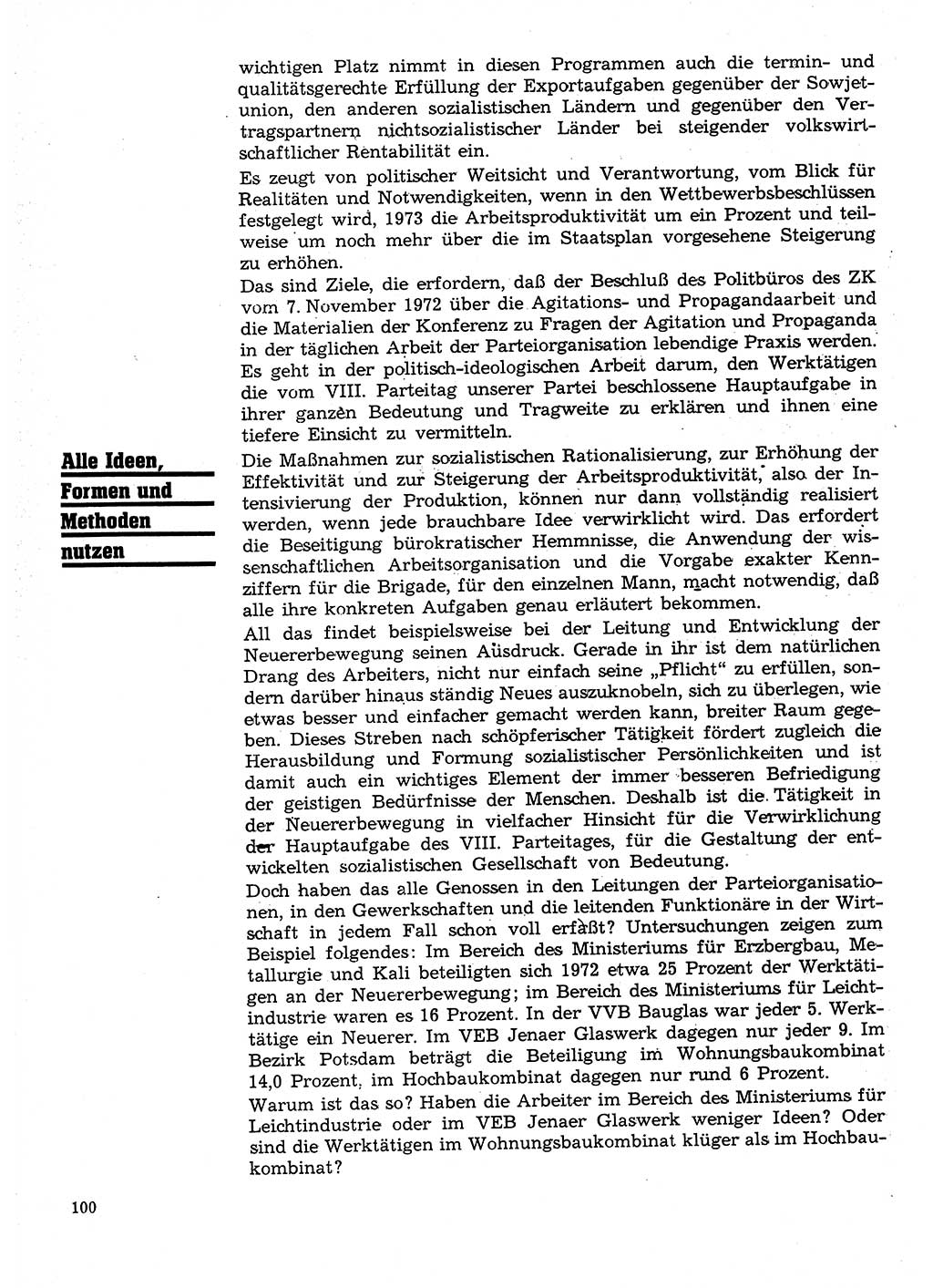 Neuer Weg (NW), Organ des Zentralkomitees (ZK) der SED (Sozialistische Einheitspartei Deutschlands) für Fragen des Parteilebens, 28. Jahrgang [Deutsche Demokratische Republik (DDR)] 1973, Seite 100 (NW ZK SED DDR 1973, S. 100)