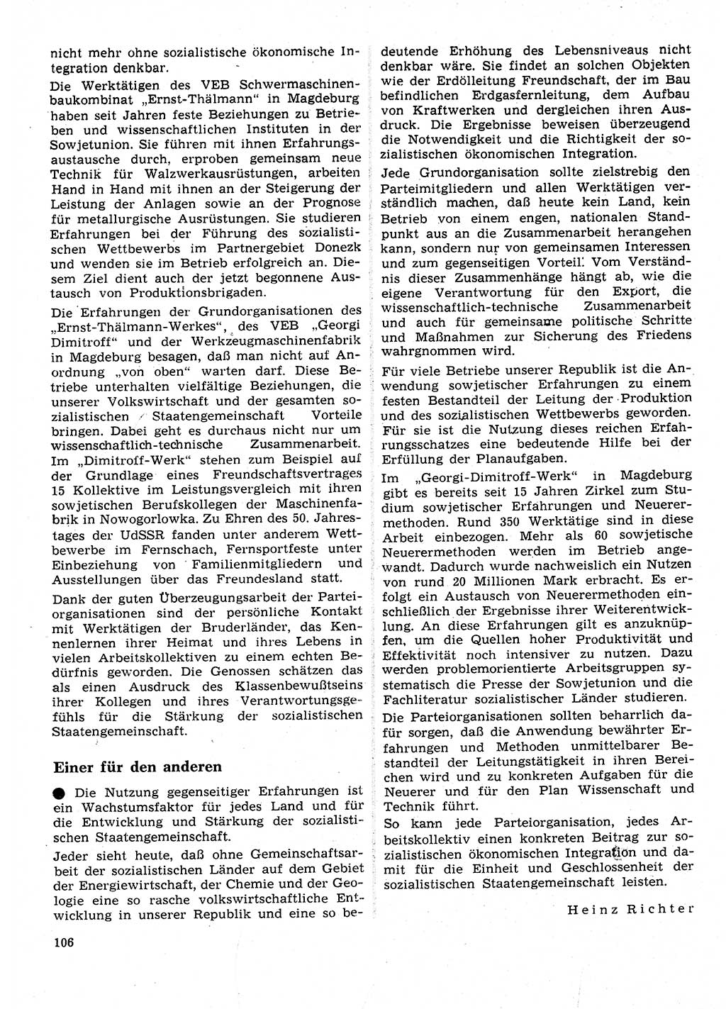 Neuer Weg (NW), Organ des Zentralkomitees (ZK) der SED (Sozialistische Einheitspartei Deutschlands) für Fragen des Parteilebens, 28. Jahrgang [Deutsche Demokratische Republik (DDR)] 1973, Seite 106 (NW ZK SED DDR 1973, S. 106)