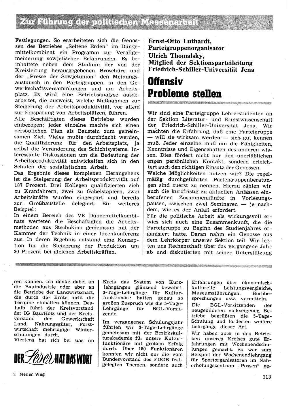 Neuer Weg (NW), Organ des Zentralkomitees (ZK) der SED (Sozialistische Einheitspartei Deutschlands) für Fragen des Parteilebens, 28. Jahrgang [Deutsche Demokratische Republik (DDR)] 1973, Seite 113 (NW ZK SED DDR 1973, S. 113)