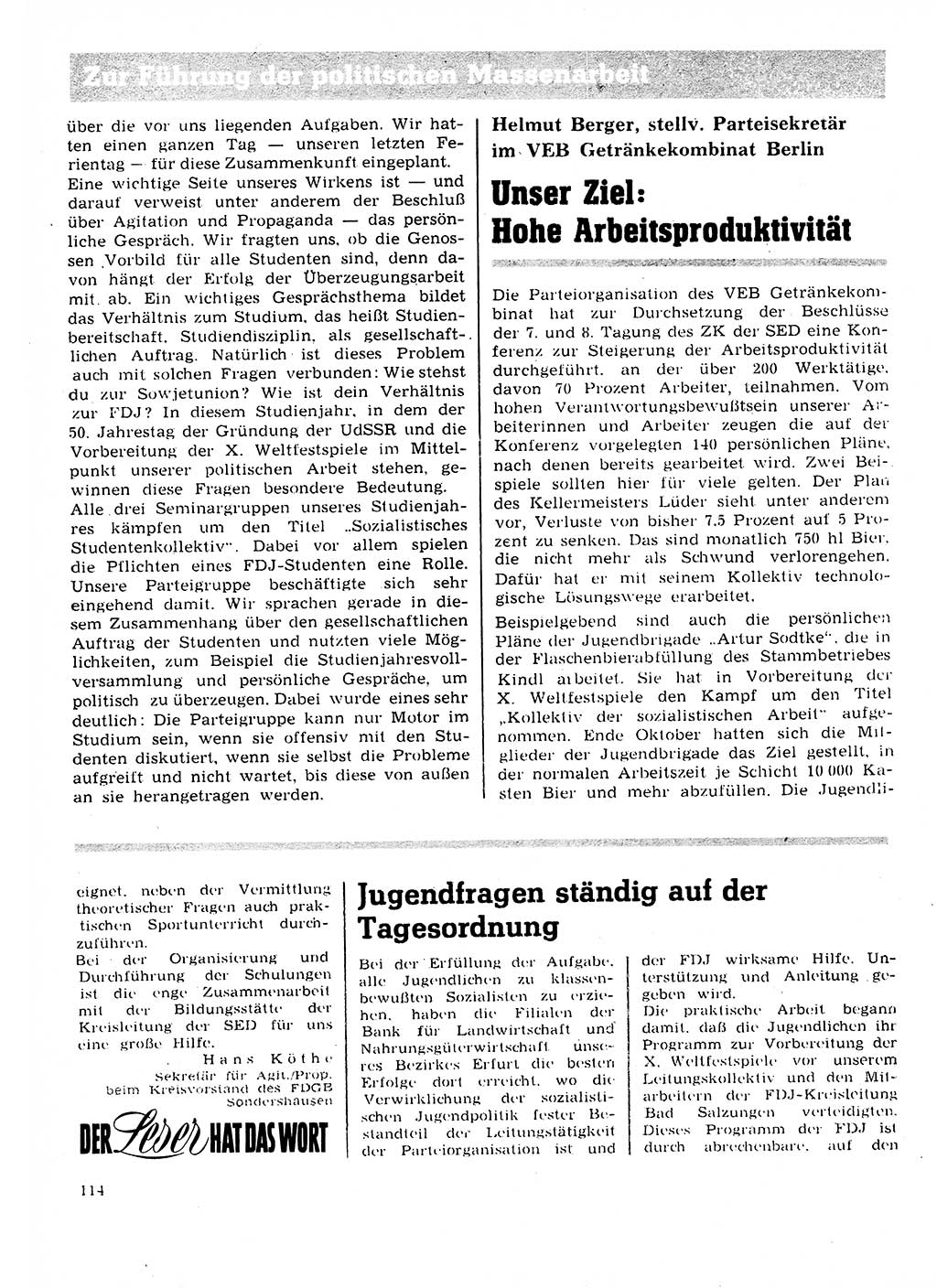 Neuer Weg (NW), Organ des Zentralkomitees (ZK) der SED (Sozialistische Einheitspartei Deutschlands) für Fragen des Parteilebens, 28. Jahrgang [Deutsche Demokratische Republik (DDR)] 1973, Seite 114 (NW ZK SED DDR 1973, S. 114)