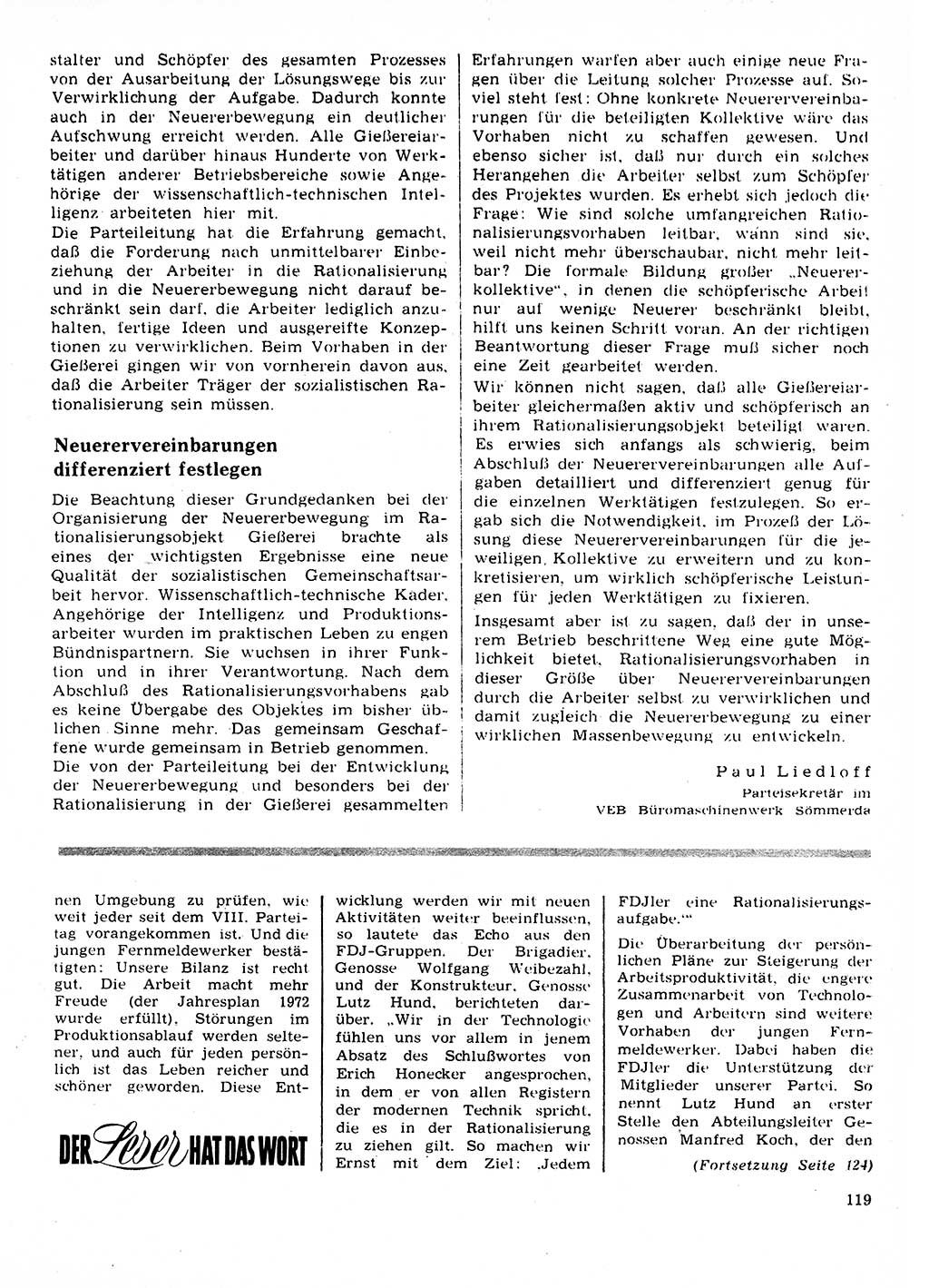 Neuer Weg (NW), Organ des Zentralkomitees (ZK) der SED (Sozialistische Einheitspartei Deutschlands) für Fragen des Parteilebens, 28. Jahrgang [Deutsche Demokratische Republik (DDR)] 1973, Seite 119 (NW ZK SED DDR 1973, S. 119)
