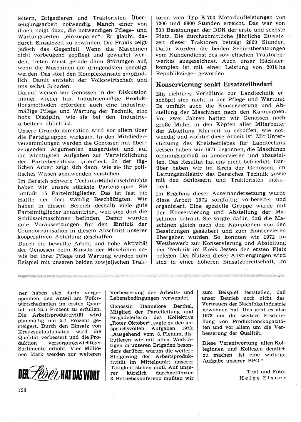 Neuer Weg (NW), Organ des Zentralkomitees (ZK) der SED (Sozialistische Einheitspartei Deutschlands) für Fragen des Parteilebens, 28. Jahrgang [Deutsche Demokratische Republik (DDR)] 1973, Seite 128 (NW ZK SED DDR 1973, S. 128)
