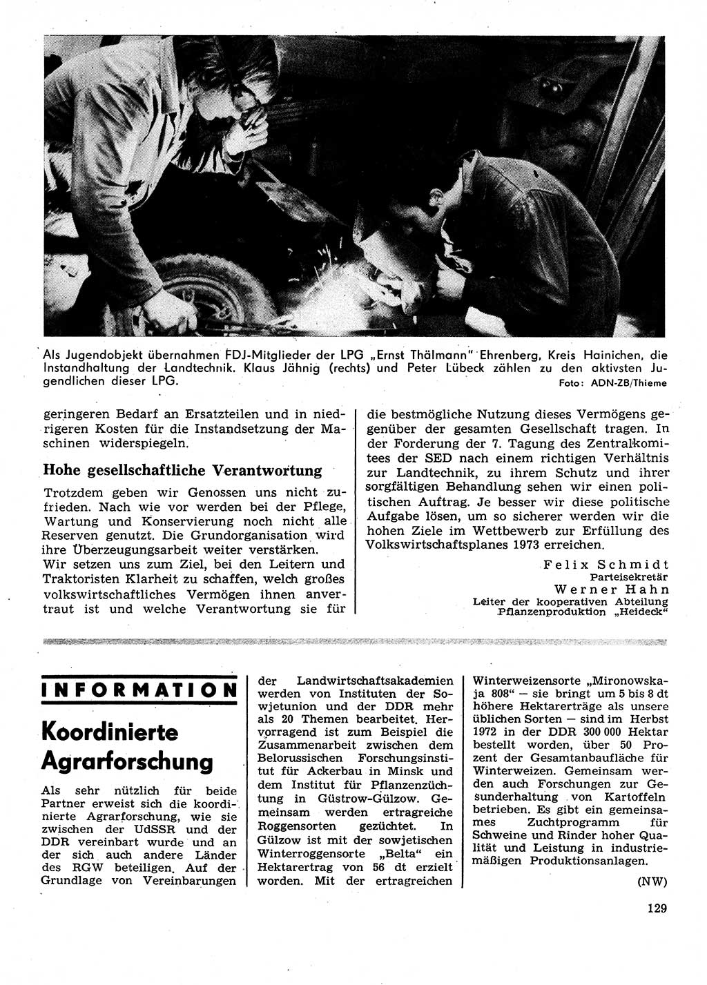 Neuer Weg (NW), Organ des Zentralkomitees (ZK) der SED (Sozialistische Einheitspartei Deutschlands) für Fragen des Parteilebens, 28. Jahrgang [Deutsche Demokratische Republik (DDR)] 1973, Seite 129 (NW ZK SED DDR 1973, S. 129)