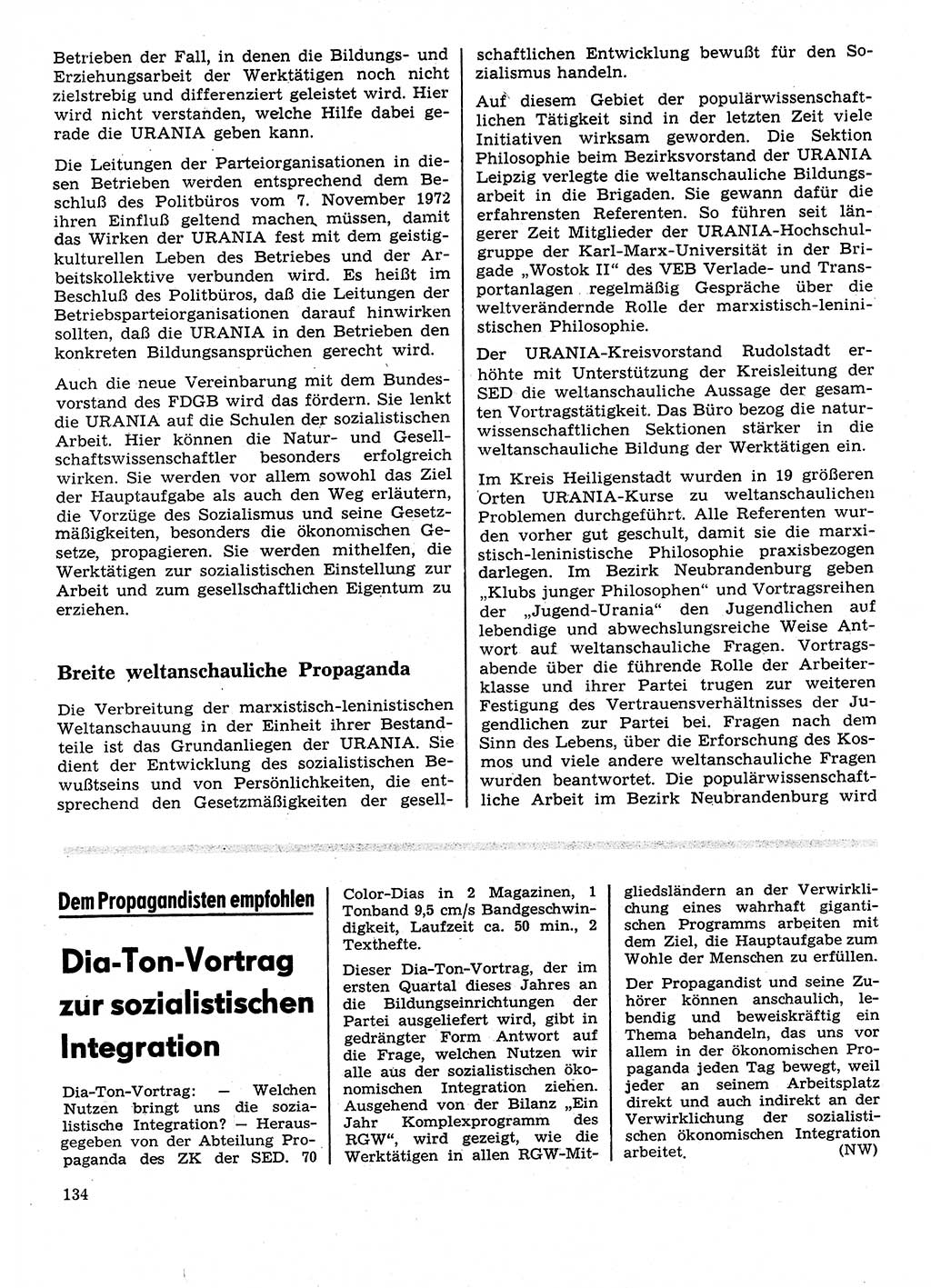 Neuer Weg (NW), Organ des Zentralkomitees (ZK) der SED (Sozialistische Einheitspartei Deutschlands) für Fragen des Parteilebens, 28. Jahrgang [Deutsche Demokratische Republik (DDR)] 1973, Seite 134 (NW ZK SED DDR 1973, S. 134)