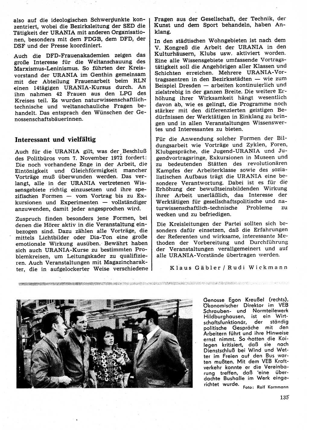 Neuer Weg (NW), Organ des Zentralkomitees (ZK) der SED (Sozialistische Einheitspartei Deutschlands) für Fragen des Parteilebens, 28. Jahrgang [Deutsche Demokratische Republik (DDR)] 1973, Seite 135 (NW ZK SED DDR 1973, S. 135)