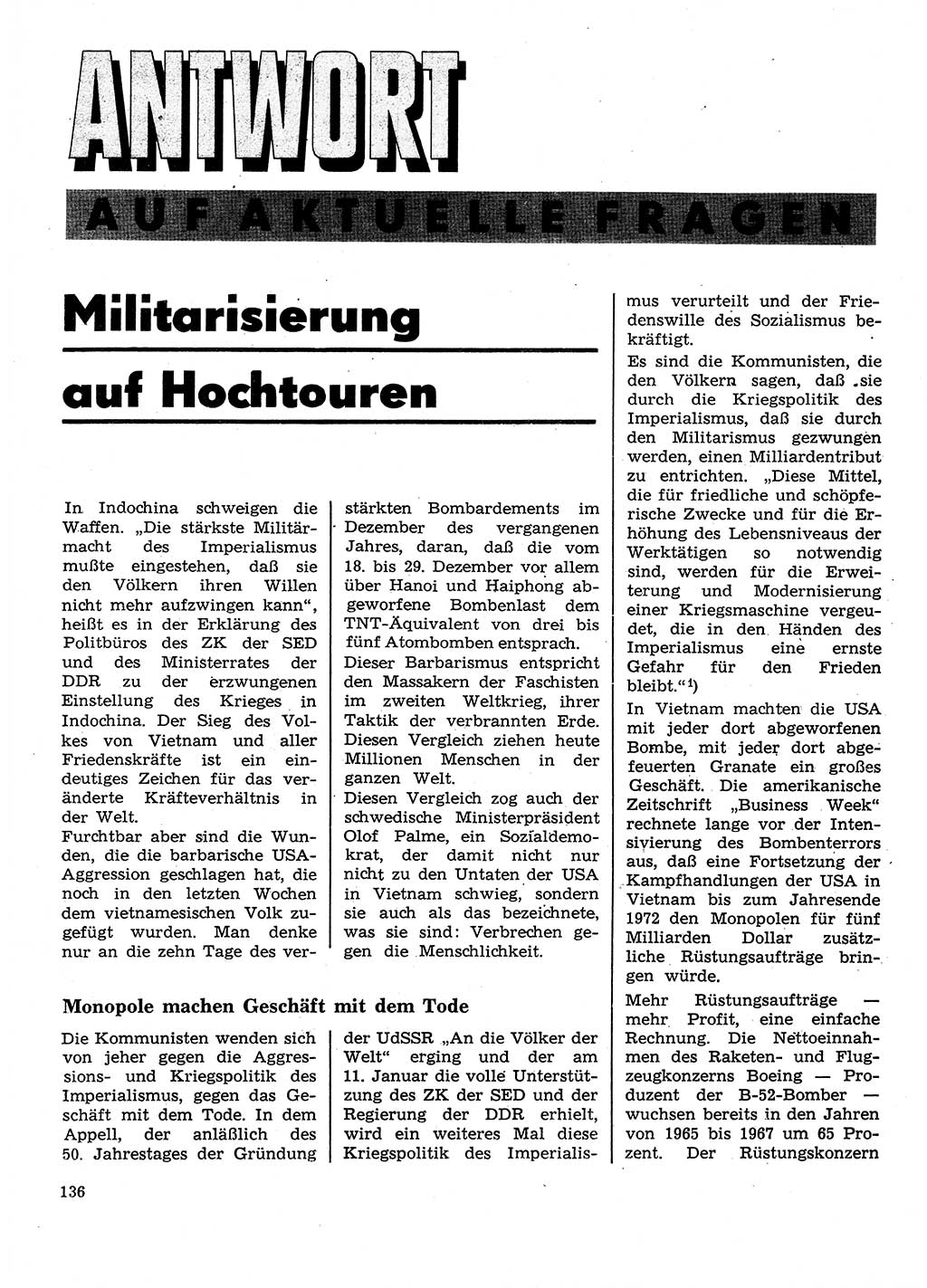 Neuer Weg (NW), Organ des Zentralkomitees (ZK) der SED (Sozialistische Einheitspartei Deutschlands) für Fragen des Parteilebens, 28. Jahrgang [Deutsche Demokratische Republik (DDR)] 1973, Seite 136 (NW ZK SED DDR 1973, S. 136)