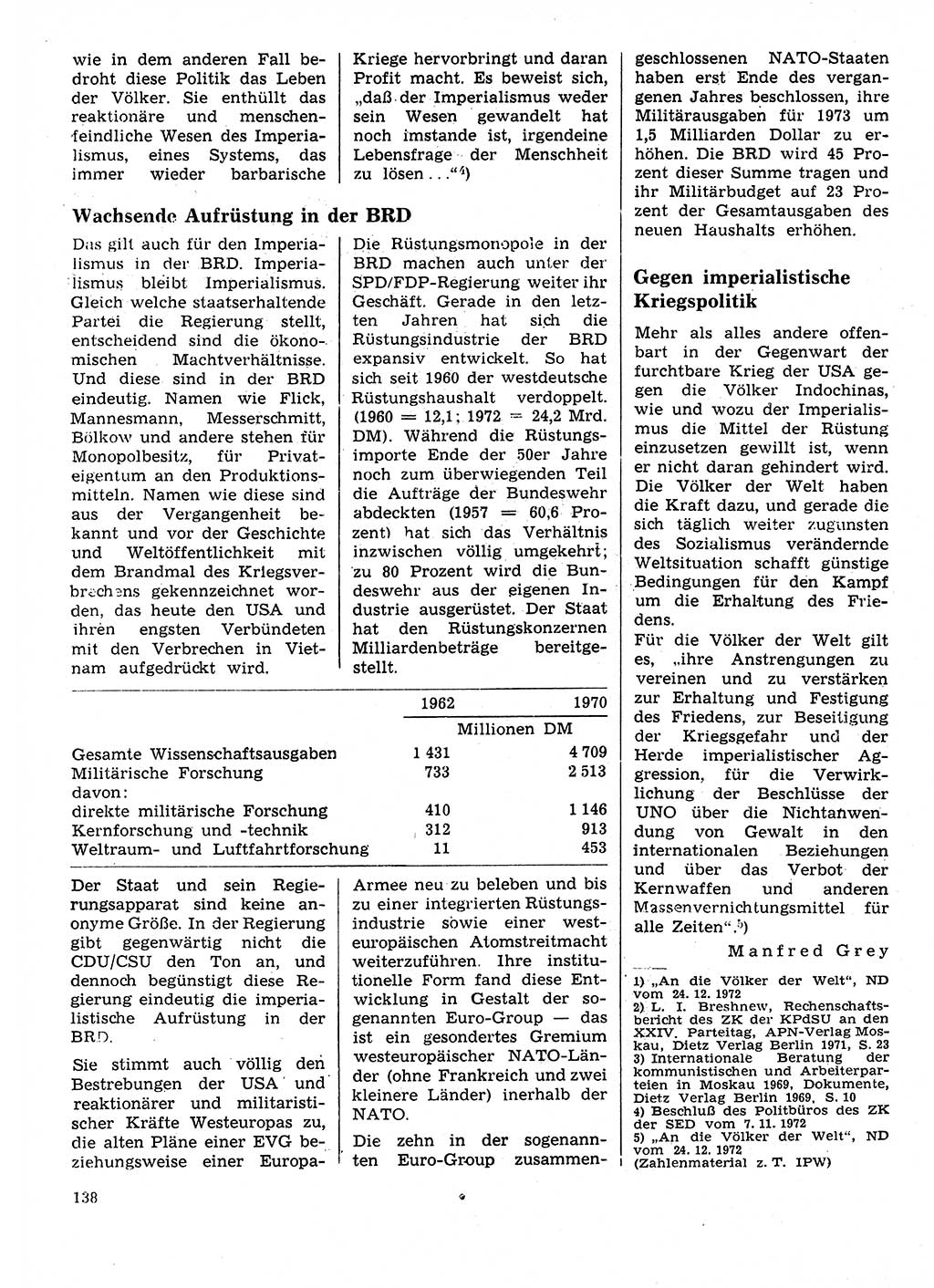 Neuer Weg (NW), Organ des Zentralkomitees (ZK) der SED (Sozialistische Einheitspartei Deutschlands) für Fragen des Parteilebens, 28. Jahrgang [Deutsche Demokratische Republik (DDR)] 1973, Seite 138 (NW ZK SED DDR 1973, S. 138)