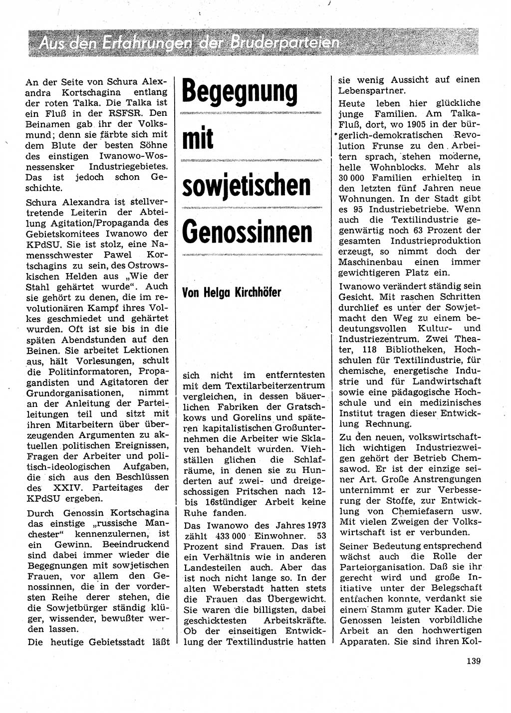 Neuer Weg (NW), Organ des Zentralkomitees (ZK) der SED (Sozialistische Einheitspartei Deutschlands) für Fragen des Parteilebens, 28. Jahrgang [Deutsche Demokratische Republik (DDR)] 1973, Seite 139 (NW ZK SED DDR 1973, S. 139)