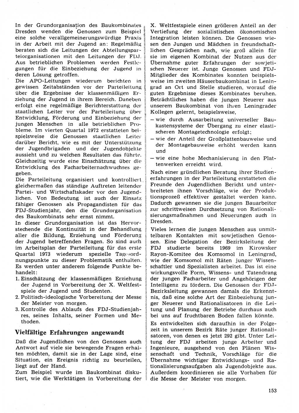 Neuer Weg (NW), Organ des Zentralkomitees (ZK) der SED (Sozialistische Einheitspartei Deutschlands) für Fragen des Parteilebens, 28. Jahrgang [Deutsche Demokratische Republik (DDR)] 1973, Seite 153 (NW ZK SED DDR 1973, S. 153)